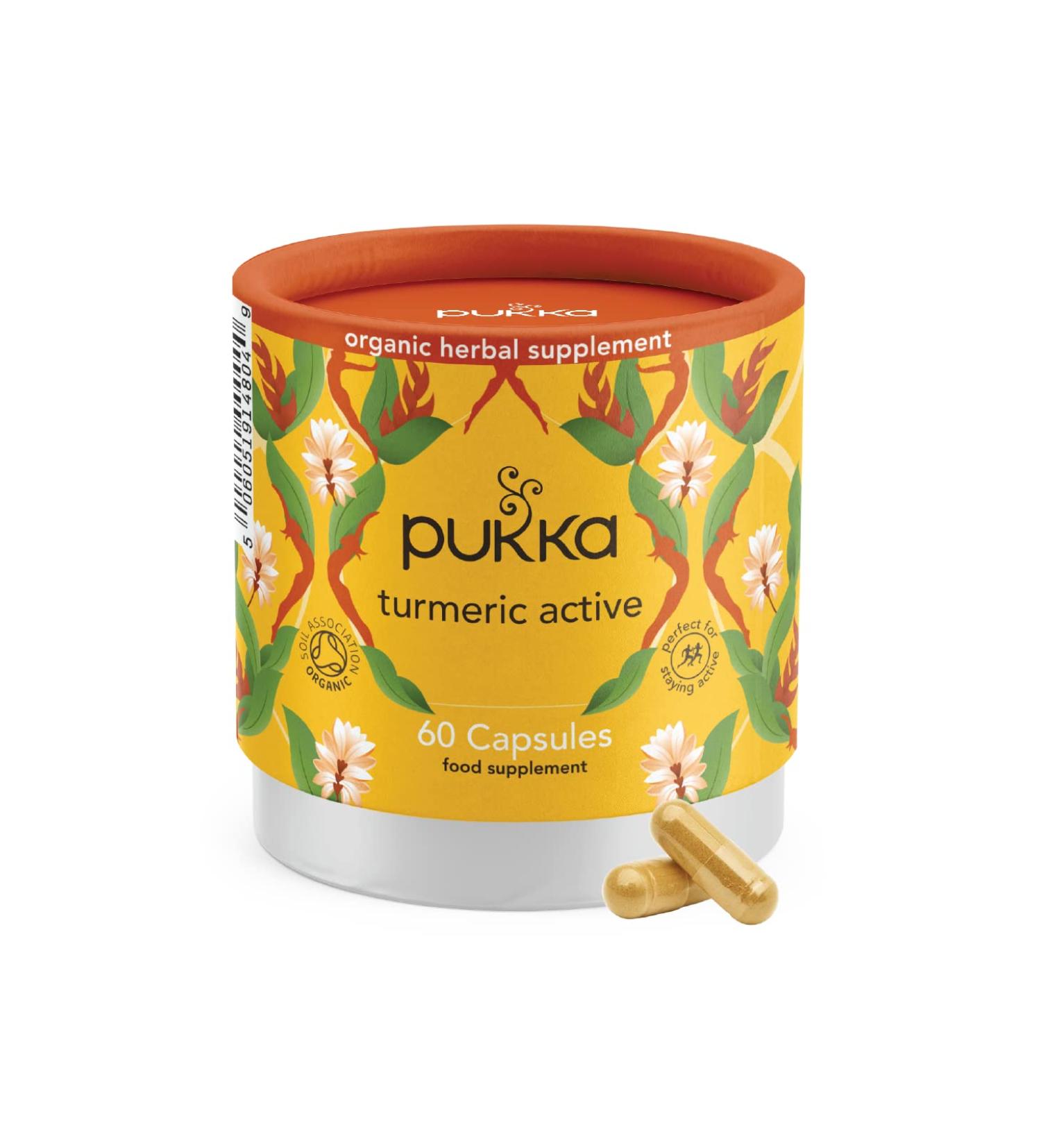 Pukka Herbs Turmeric Active Organic Supplement | Turmeric Ginger Boswellia Nettle | Supports Active Lifestyle | 60 Capsules - Buy Online on GoSupps.com