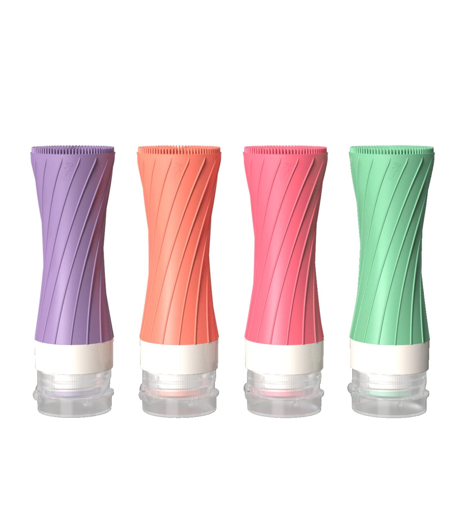 POPDIGITO 3 oz Silicone Travel Bottles Set - 4 Pack Colorful Squeezable Leakproof Containers for Toiletries - TSA Approved Refillable Bottles with Bag - Buy Online on GoSupps.com
