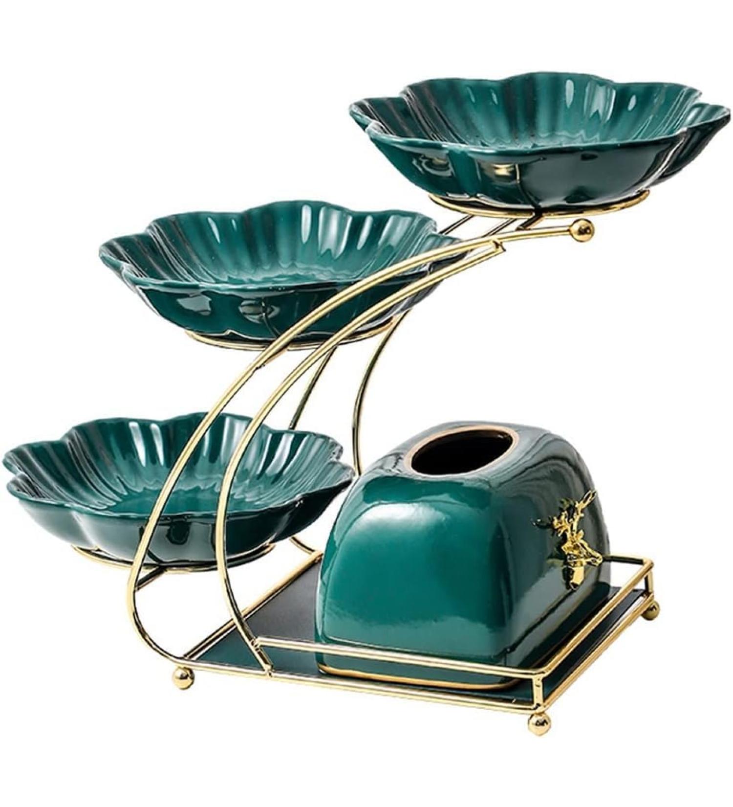 Fruit Basket Bowl 3-Tier Ceramic Fruit Basket Fruit Bowl with Tissue Box Vegetable Bread Countertop Fruit Storage Stand Rack for Kitchen Organize Fruit Trays for Party (Color : Blue) (Color : Blue - Buy Online on GoSupps.com