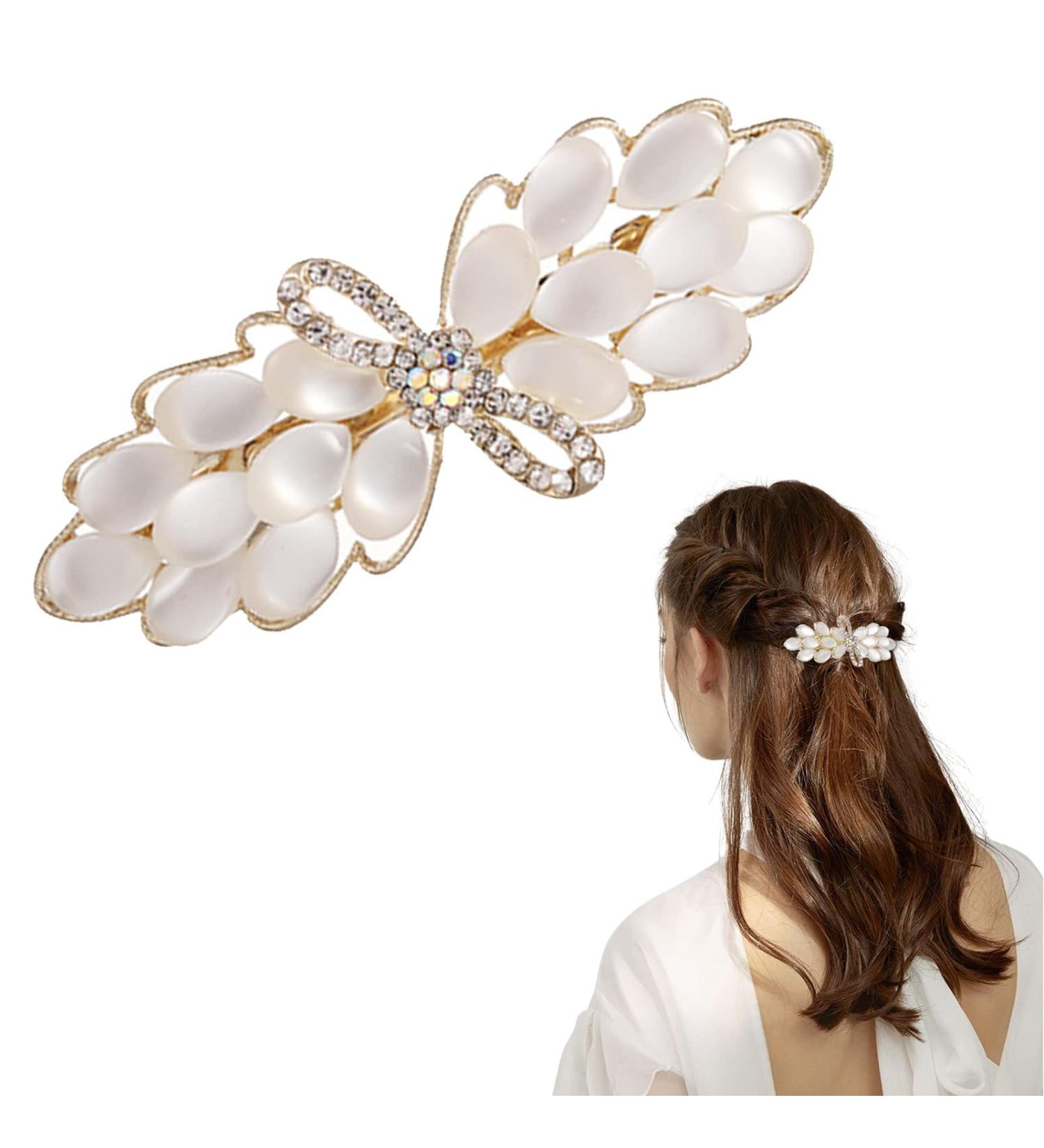 Rhinestone Cat-eye Barrette Beige Hair Clip | Elegant Shiny Hair Slide Decoration - Buy Online on GoSupps.com