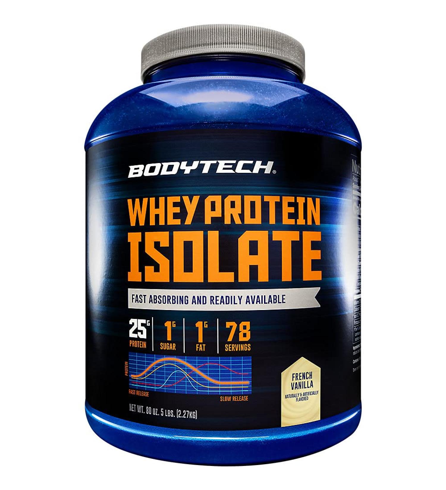 BodyTech Whey Protein Isolate Powder - 25g Protein/Serving, BCAA's for Post-Workout Muscle Growth - Vanilla 5lb (Pack of 1) - Buy Online on GoSupps.com