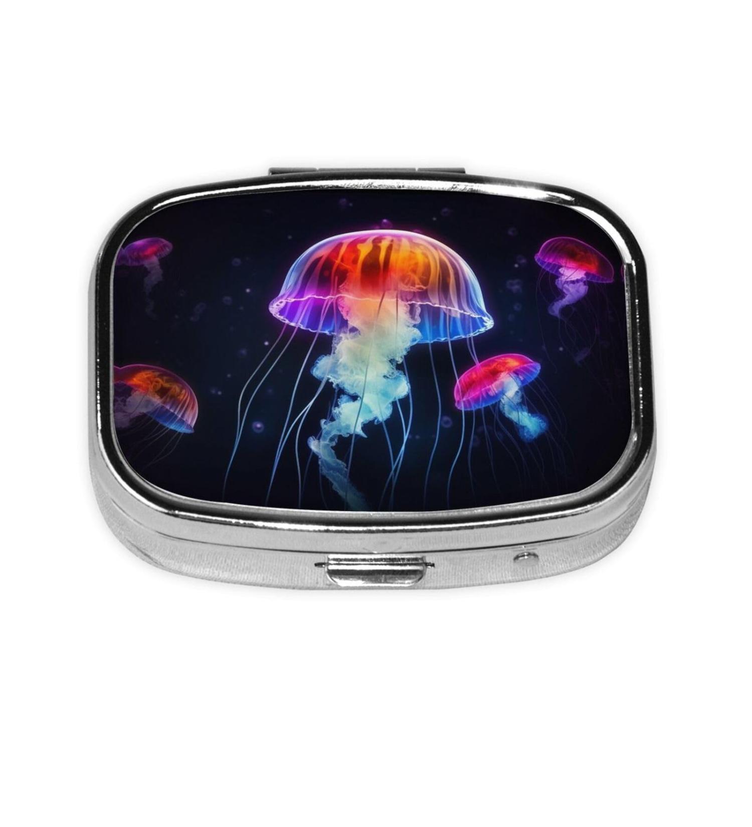 Colorful Jellyfish 2 Compartment Small Pill Case - Cute Travel Pill Organizer for Purse & Pocket Gifts - Buy Online on GoSupps.com