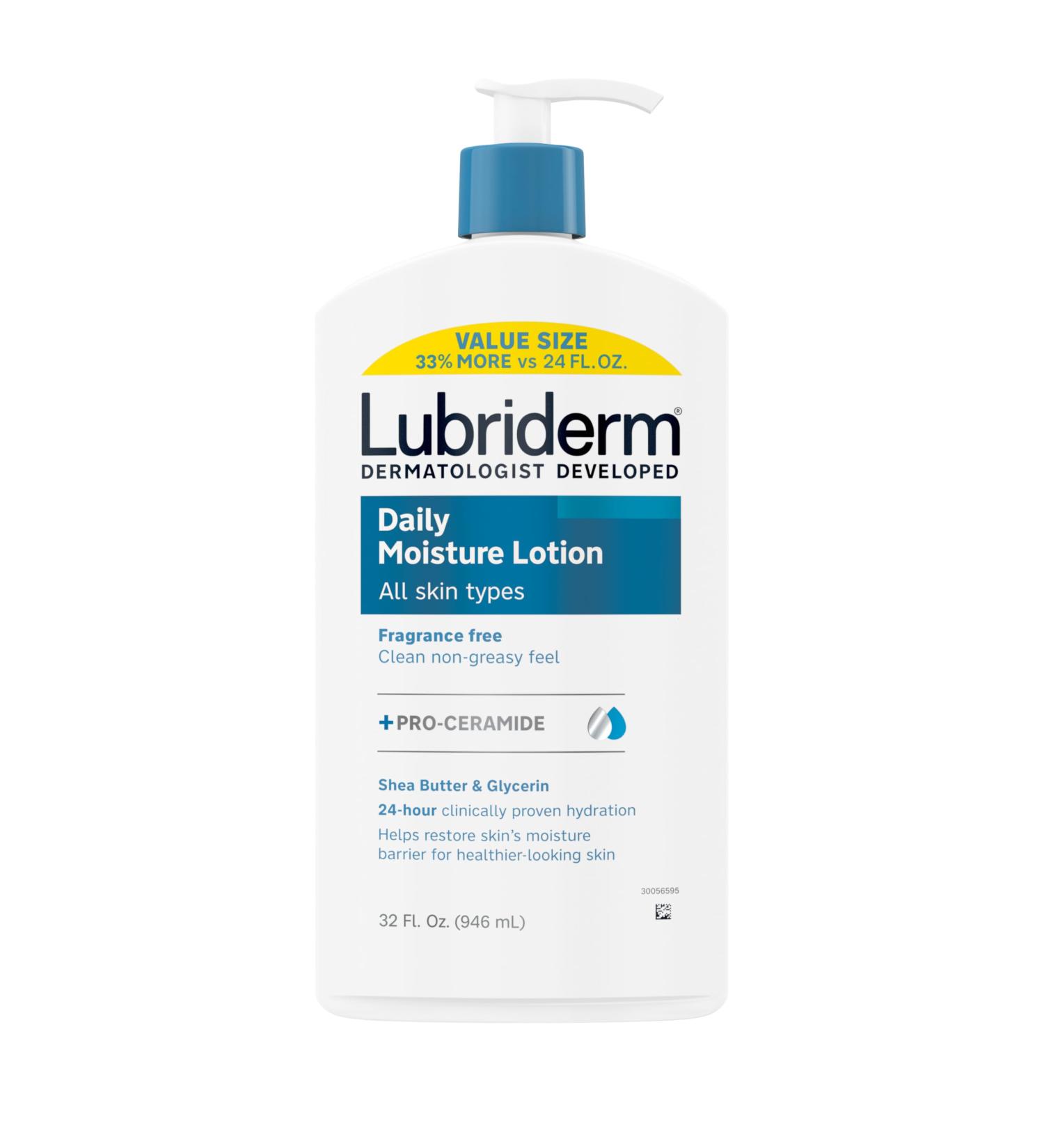 Lubriderm Value-Size Daily Moisture Lotion + Pro-Ceramide with Shea Butter & Glycerin Moisturizes Dry Skin, Hydrating Face, Hand & Body Lotion is Lightly Scented & Non-Greasy, 32 fl. oz - Buy Online on GoSupps.com