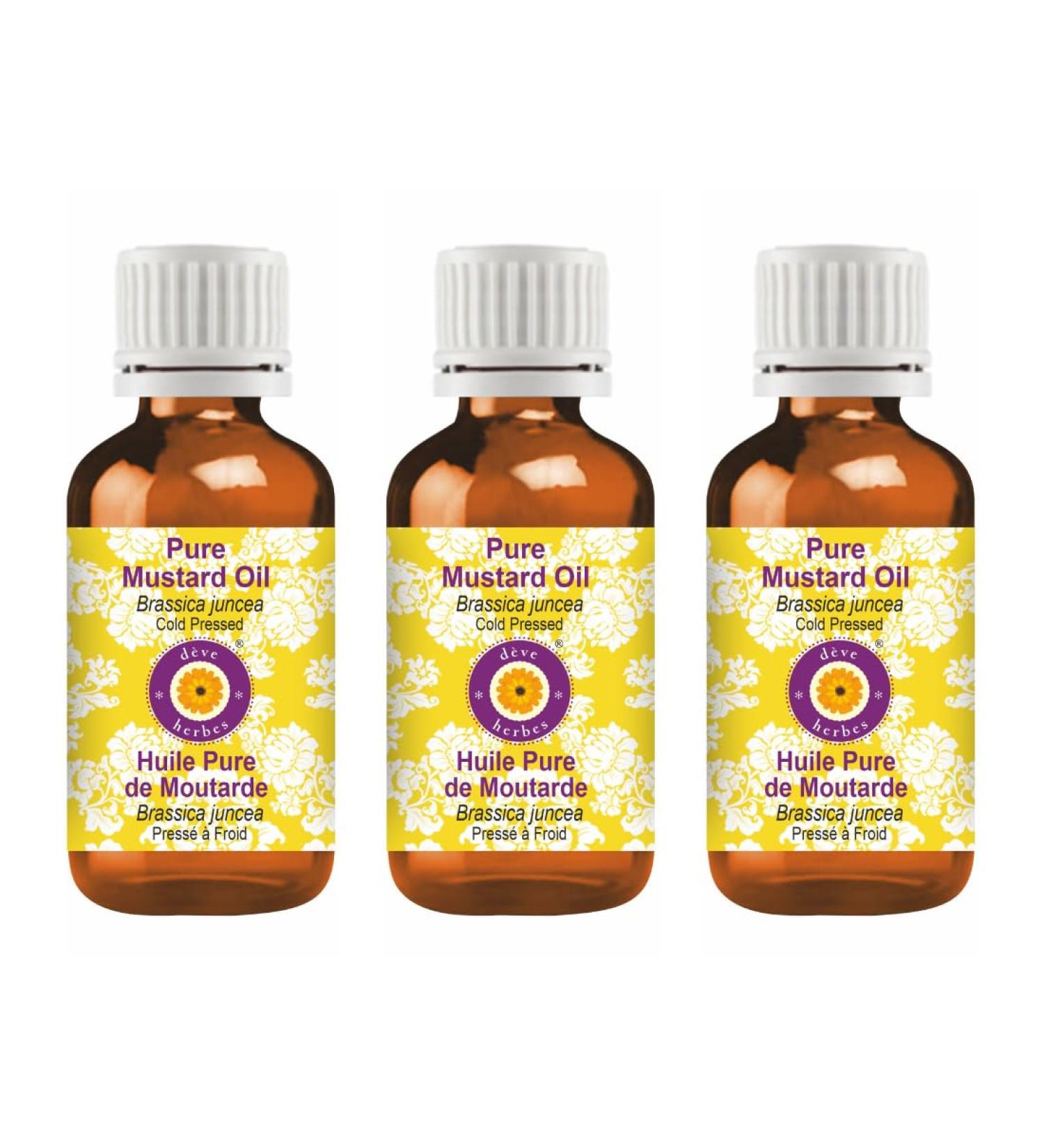 Deve Herbes Pure Mustard Oil (Brassica juncea) Cold Pressed (Pack of Three) 100ml X 3 (10 oz) - Buy Online on GoSupps.com