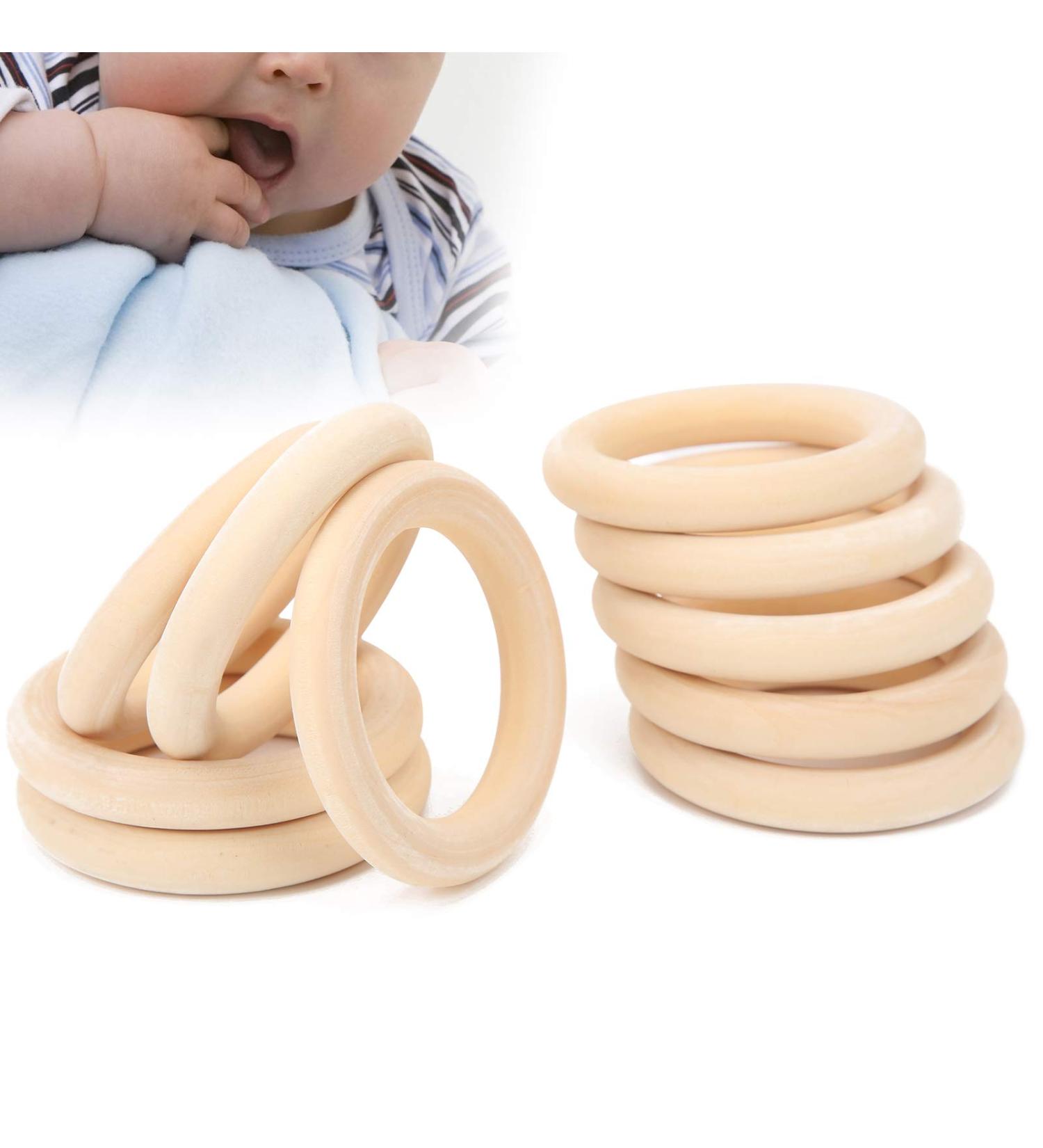 10pcs Baby Wooden Rings - Natural Teething Toys | Wooden Bite Rings & DIY Handicrafts for Babies - Buy Online on GoSupps.com