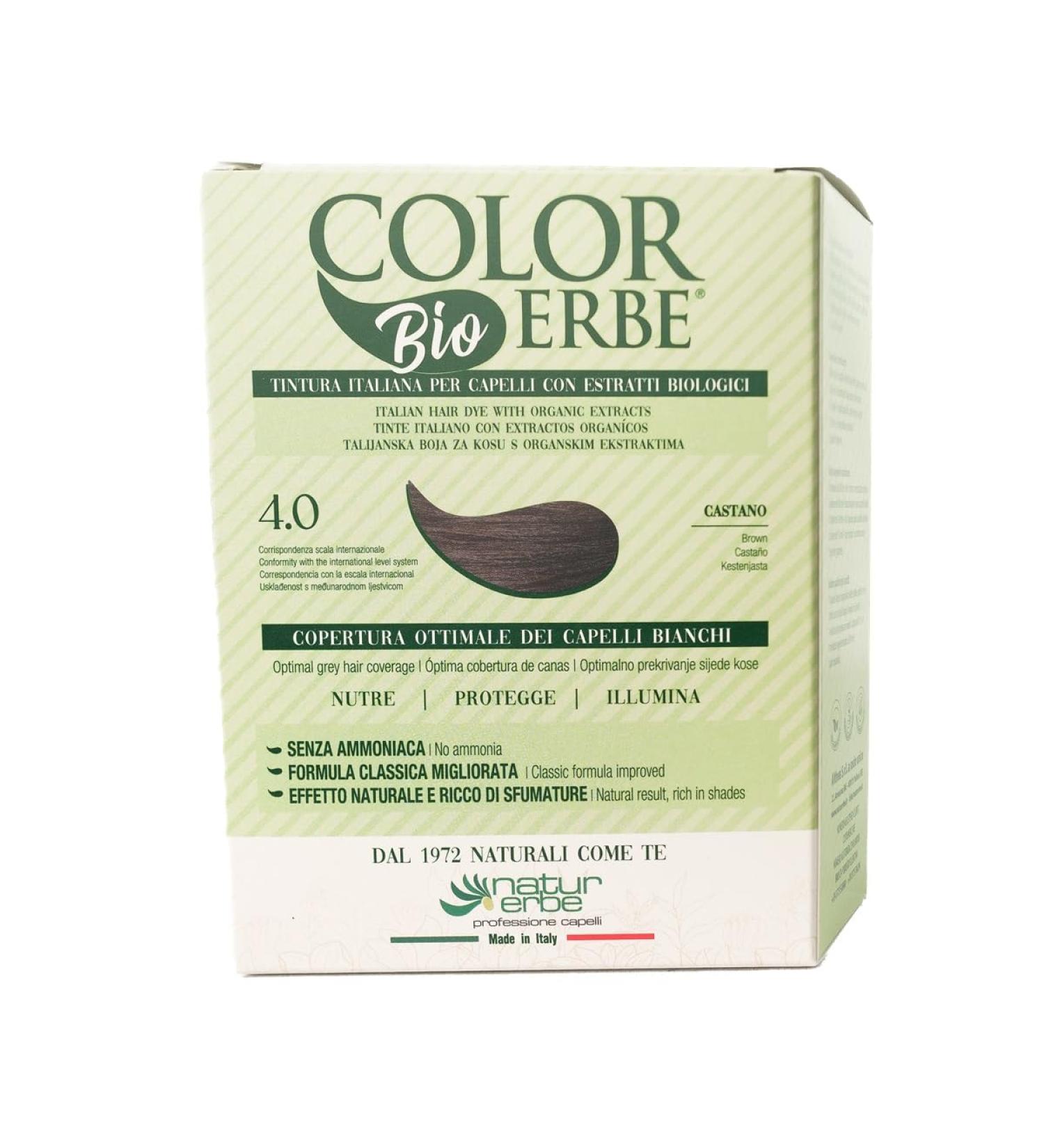 Colorerbe permanent dye with extract. bio Brown (4.0) in Gel Without Ammonia Resorcin Parabens Optimal Coverage of White Hair Nourishes Protects Illuminates MadeInItaly - Buy Online on GoSupps.com