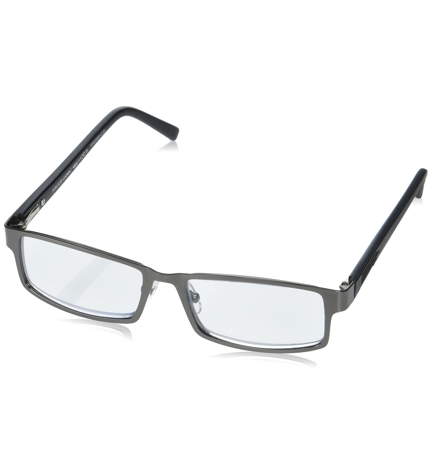 Foster Grant Men's Sawyer Multifocus Rectangular Reading Glasses 3.5x - Matte Gunmetal/Transparent - Buy Online on GoSupps.com