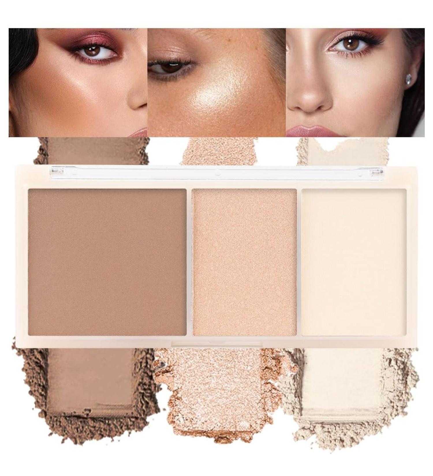 3 IN 1 Brown Nude Face Highlight Bronzer Palette - Buildable Matte Contour & Natural Makeup for Cheeks Nose and Eyes | Ultra Sculpt & Brightening - Buy Online on GoSupps.com