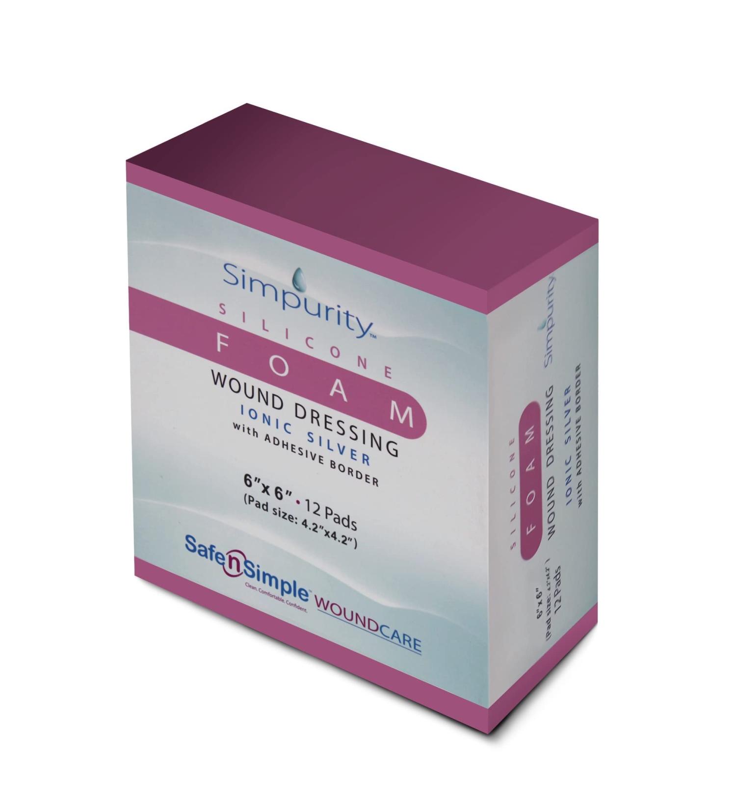 Simpurity Silver Silicone Wound Dressing - Waterproof 4x4 Sterile Pads | Bordered Foam Dressing for Wound Care - Buy Online on GoSupps.com