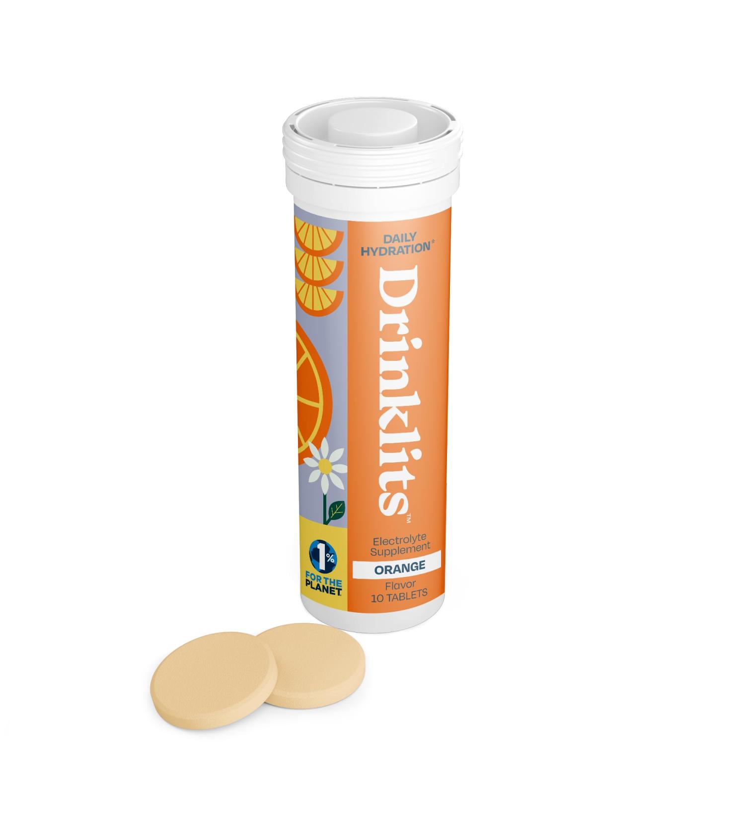 Drinklits Orange Electrolyte Tablets for Hydration | 0g Sugar Natural Flavor | 10 Servings - Refreshing Electrolyte Drink Supplement - Buy Online on GoSupps.com