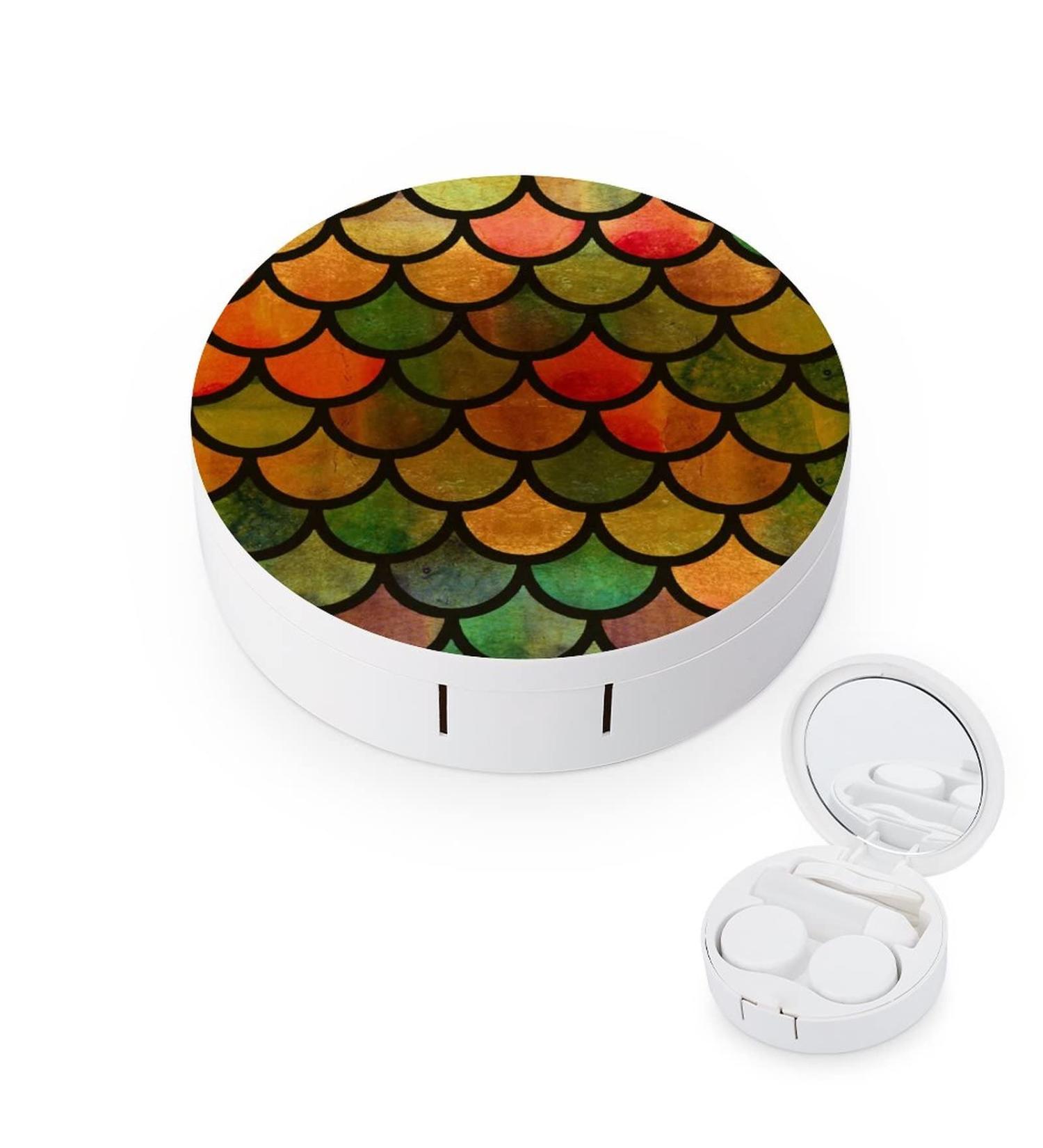 Mermaid Gold Scales Round Case For Contact Lens Kit Storage Box with Mirror Printed - Buy Online on GoSupps.com