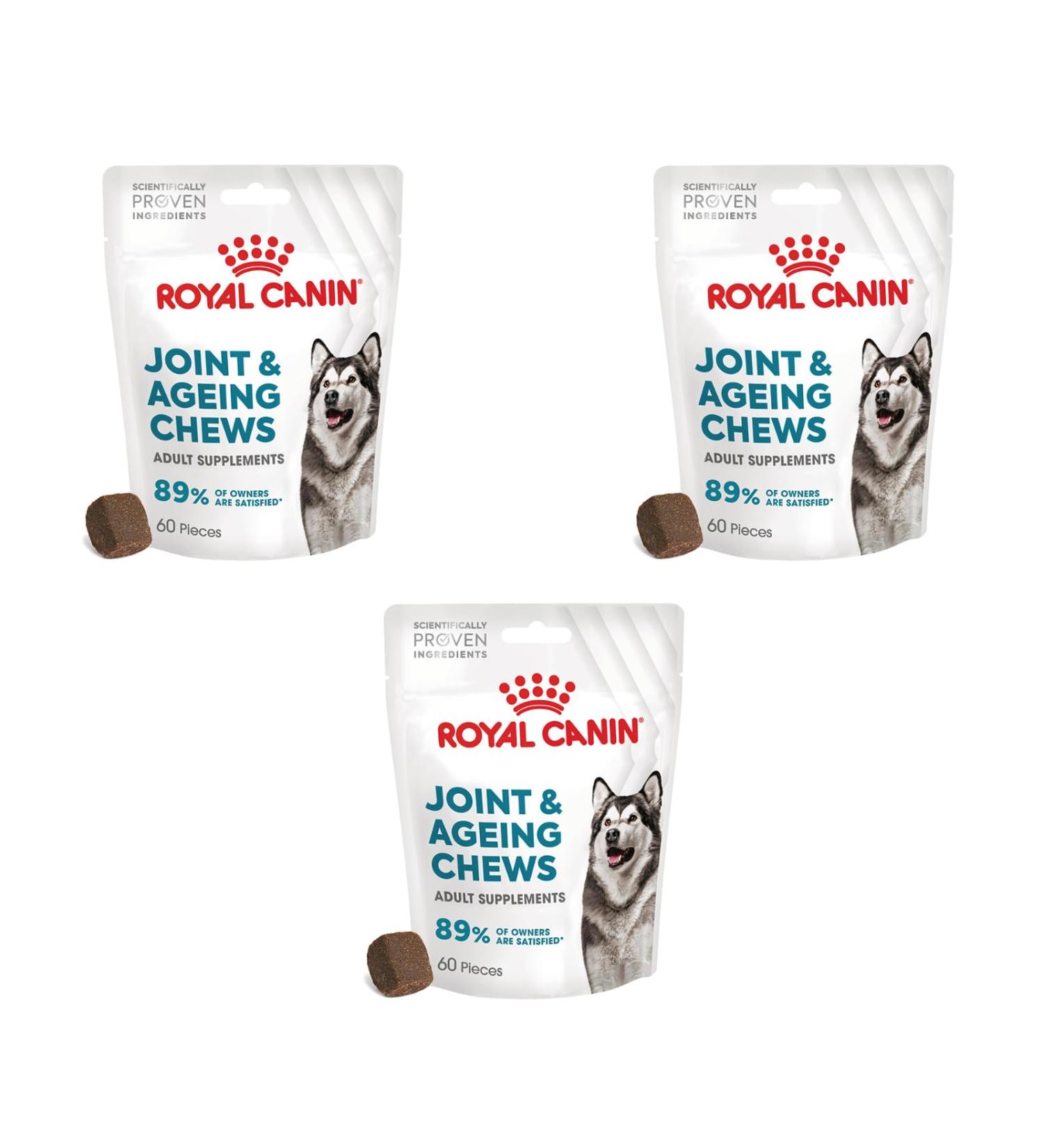 Royal Canin Joint & Ageing Chews | Pack of 3 | 3 x 240 g | Snacks for Adult Dogs of All Sizes & Breeds | In Resealable Bag | Developing with Veterinarians | With Green-Lipped Mud - Buy Online on GoSupps.com