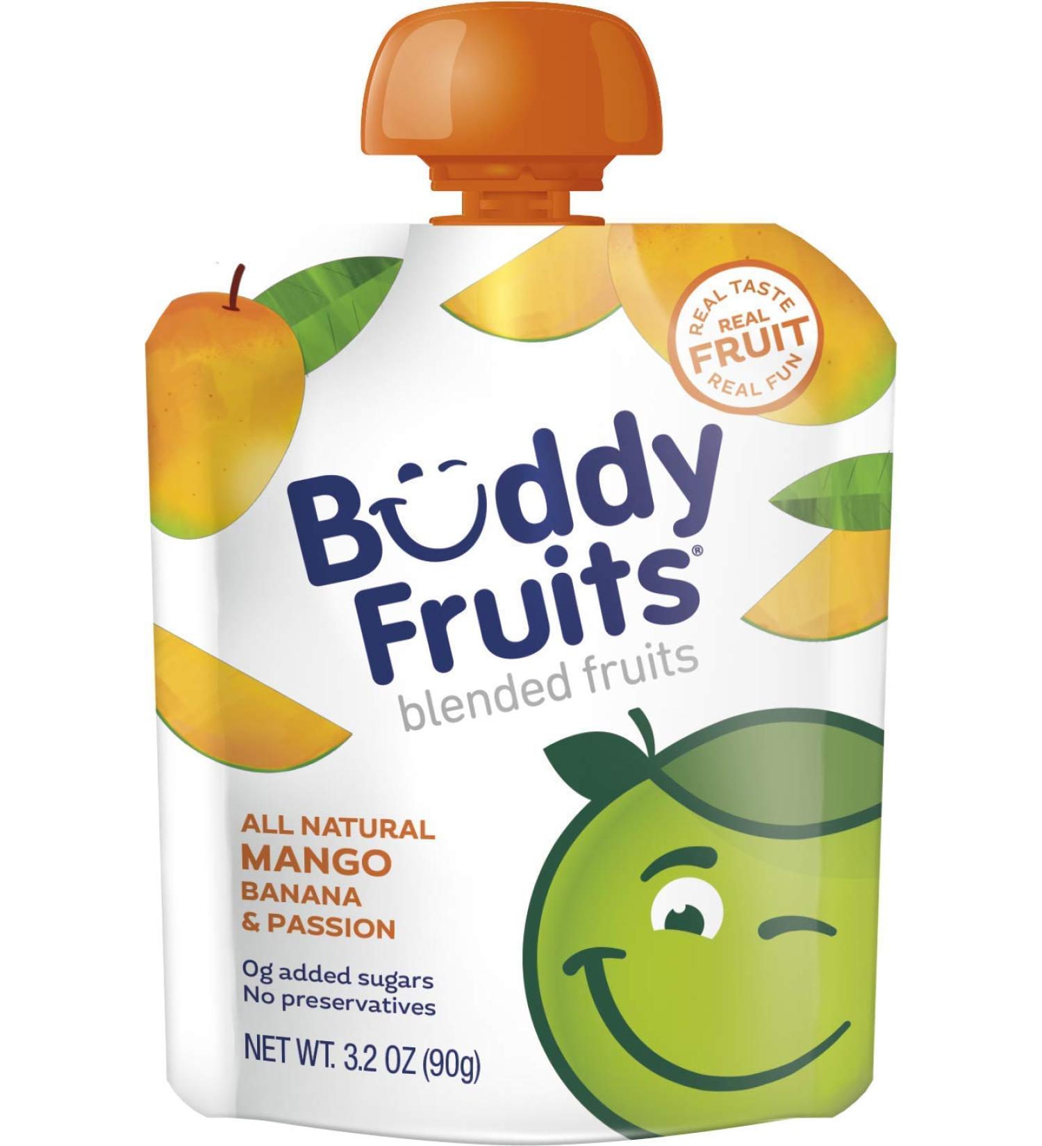 Buddy Fruits Pure Blended Fruit To Go 36PK | Apple, Mango, Banana & Passion Fruit Applesauce | Non GMO, Vegan, Gluten Free | 100% Real Fruit | No Sugar, No Preservatives | Kosher Certified | 3.2oz Pouch - Buy Online on GoSupps.com