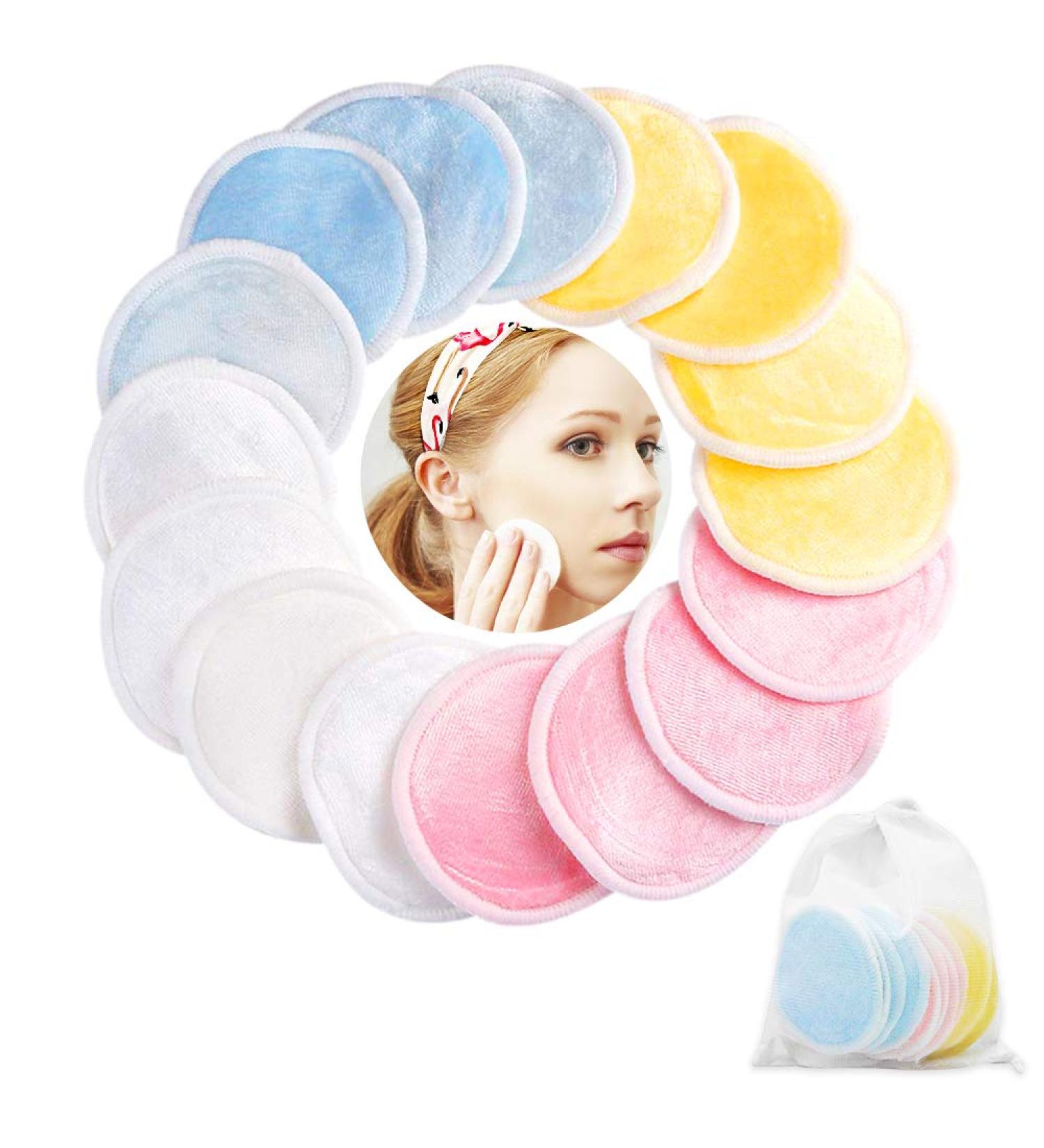 Reusable Bamboo Makeup Pads - Organic 3-Layer Facial Cleaning Towels | 16 Pieces in 4 Colors | Hinataa - Buy Online on GoSupps.com