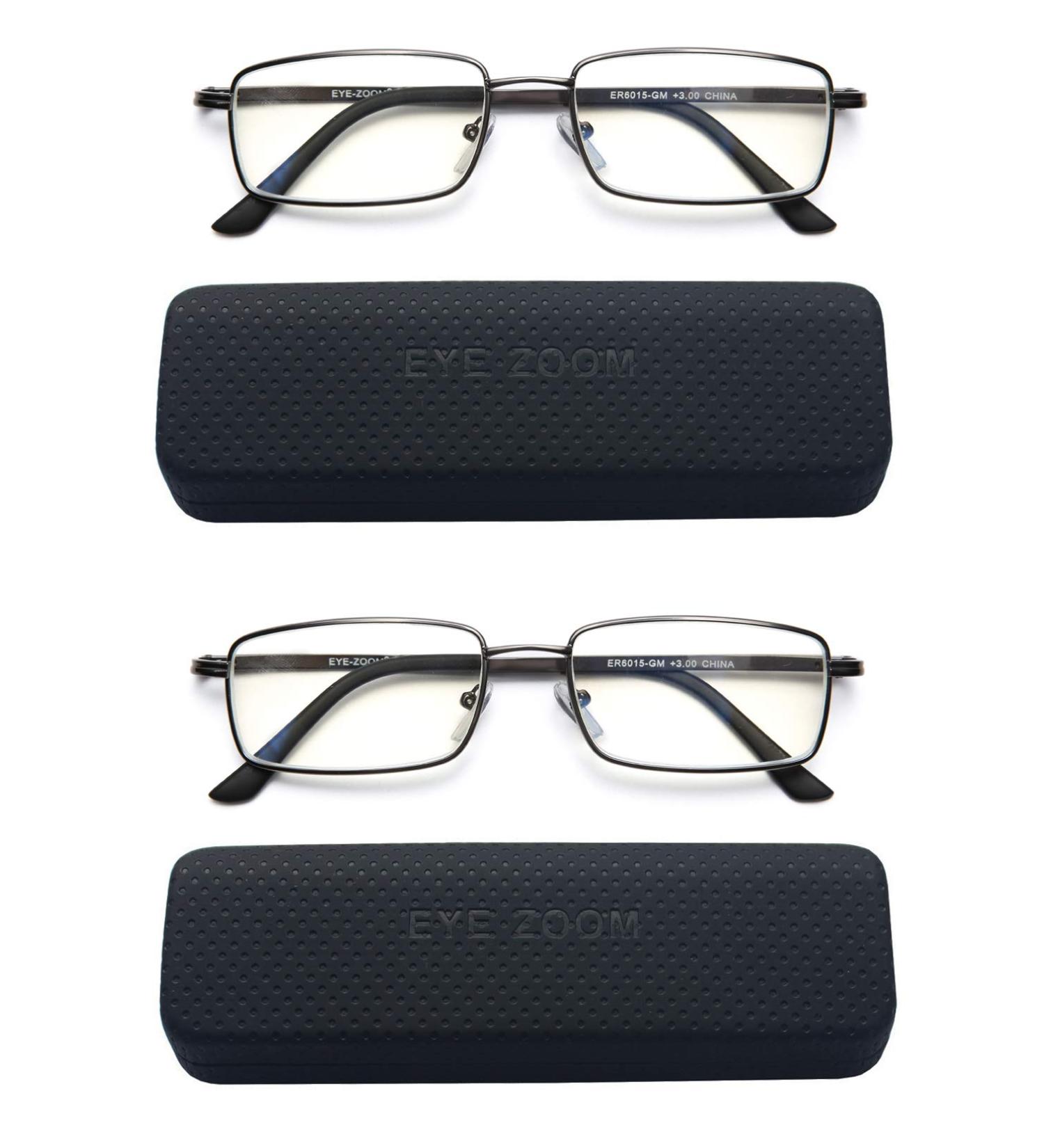Buy 2 Pack Blue Light Blocking Reading Glasses - Rectangular Metal Anti-UV Readers for Men & Women - 1.75 Diopters - Buy Online on GoSupps.com
