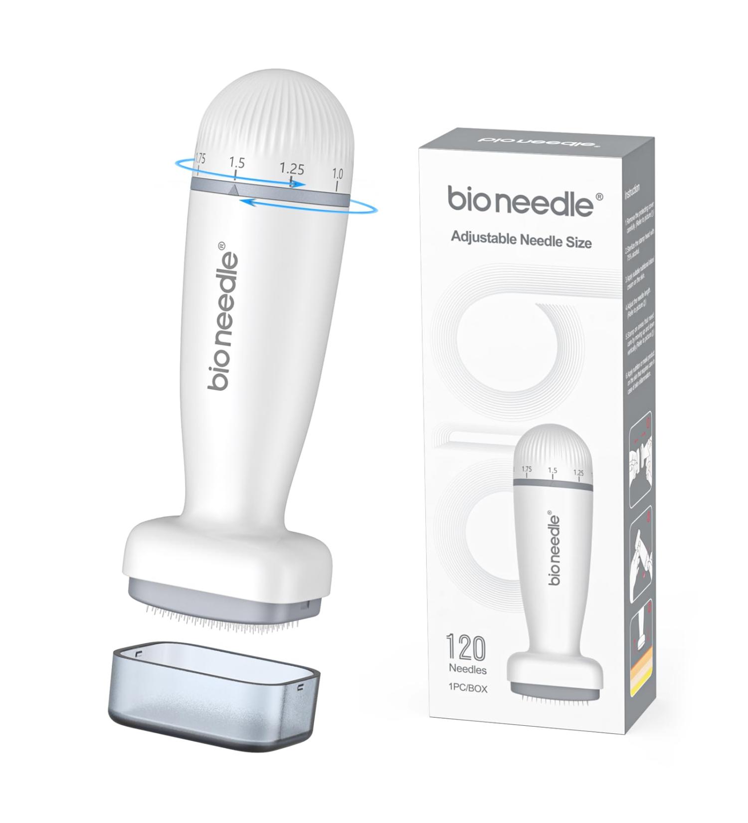 Bioneedle Derma Stamp 120 Titanium Microneedling Stamp Adjustable dermastamp 0-2mm Derma Roller Microneedling Pen for Hair Growth Face Skin Care BIO120 - Buy Online on GoSupps.com
