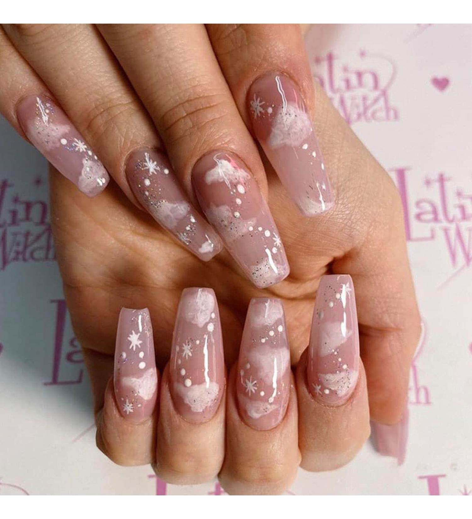 Sethexy Long Ballerina Clouds False Fingernails - Glossy Coffin Nail Tips 24 Art Press Nails for Women & Girls - Sky Pink Rosa2 - Buy Online on GoSupps.com