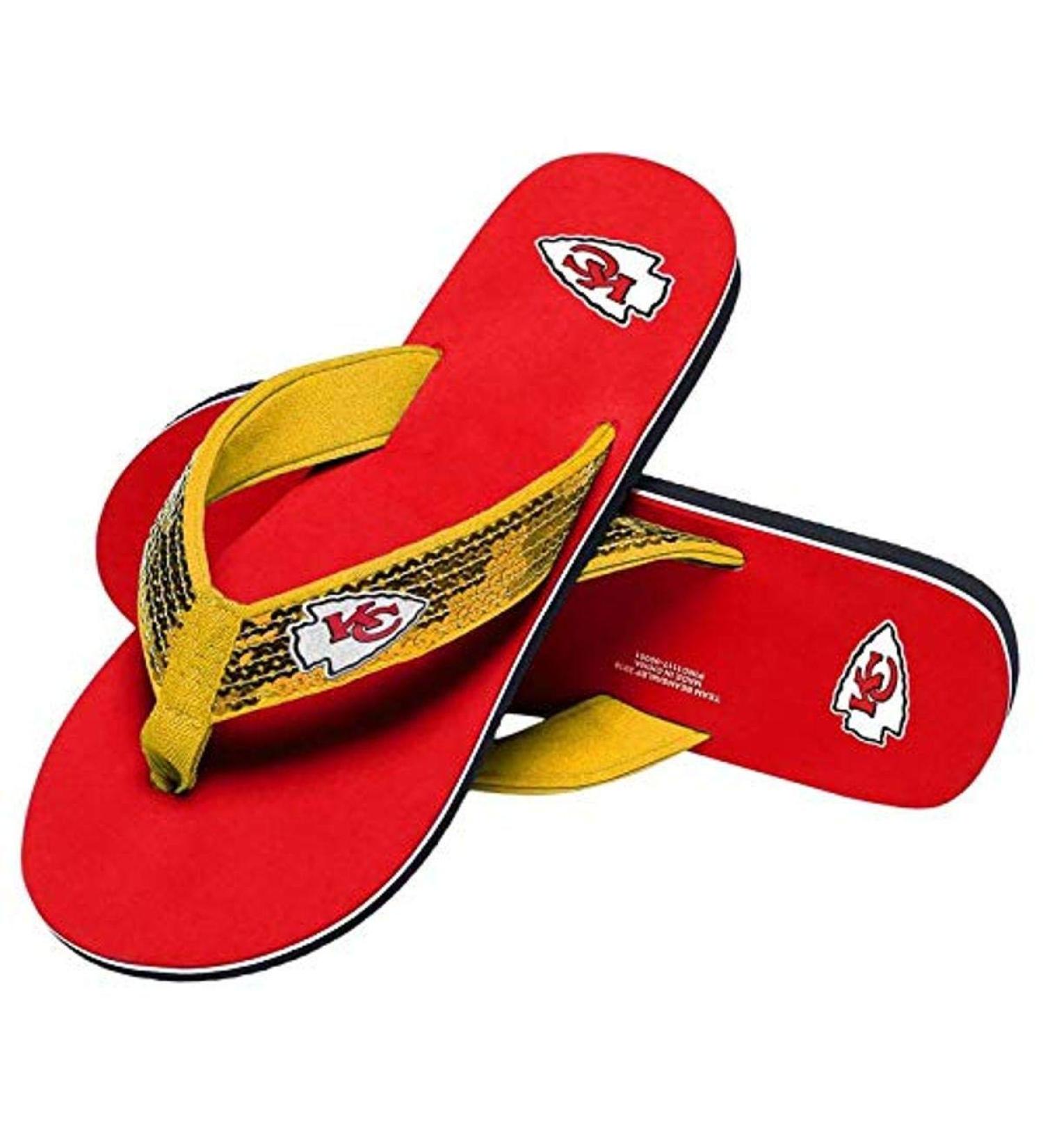 FOCO NFL Women's Sequin Strappy Sandals Flip Flops Kansas City Chiefs Medium