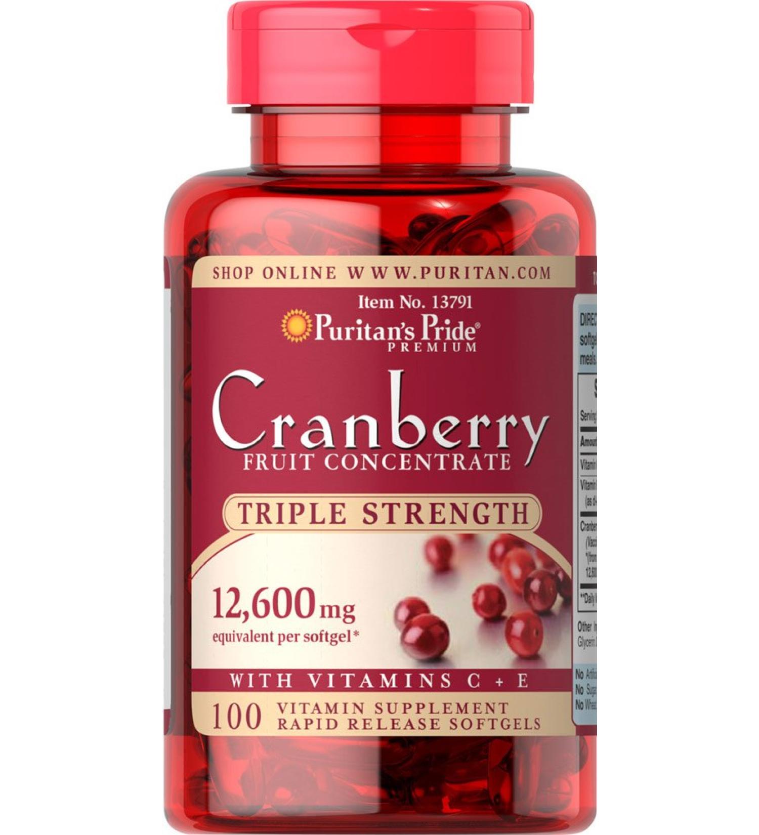 Puritan's Pride Triple Strength Cranberry Concentrate 12 600 mg - 100 Softgels | Premium Supplement - Buy Online on GoSupps.com