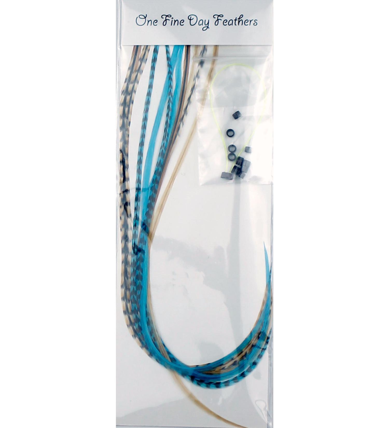 10 feather hair extensions real feathers 22-28 cm with rings/loops (Aqua Auburn)