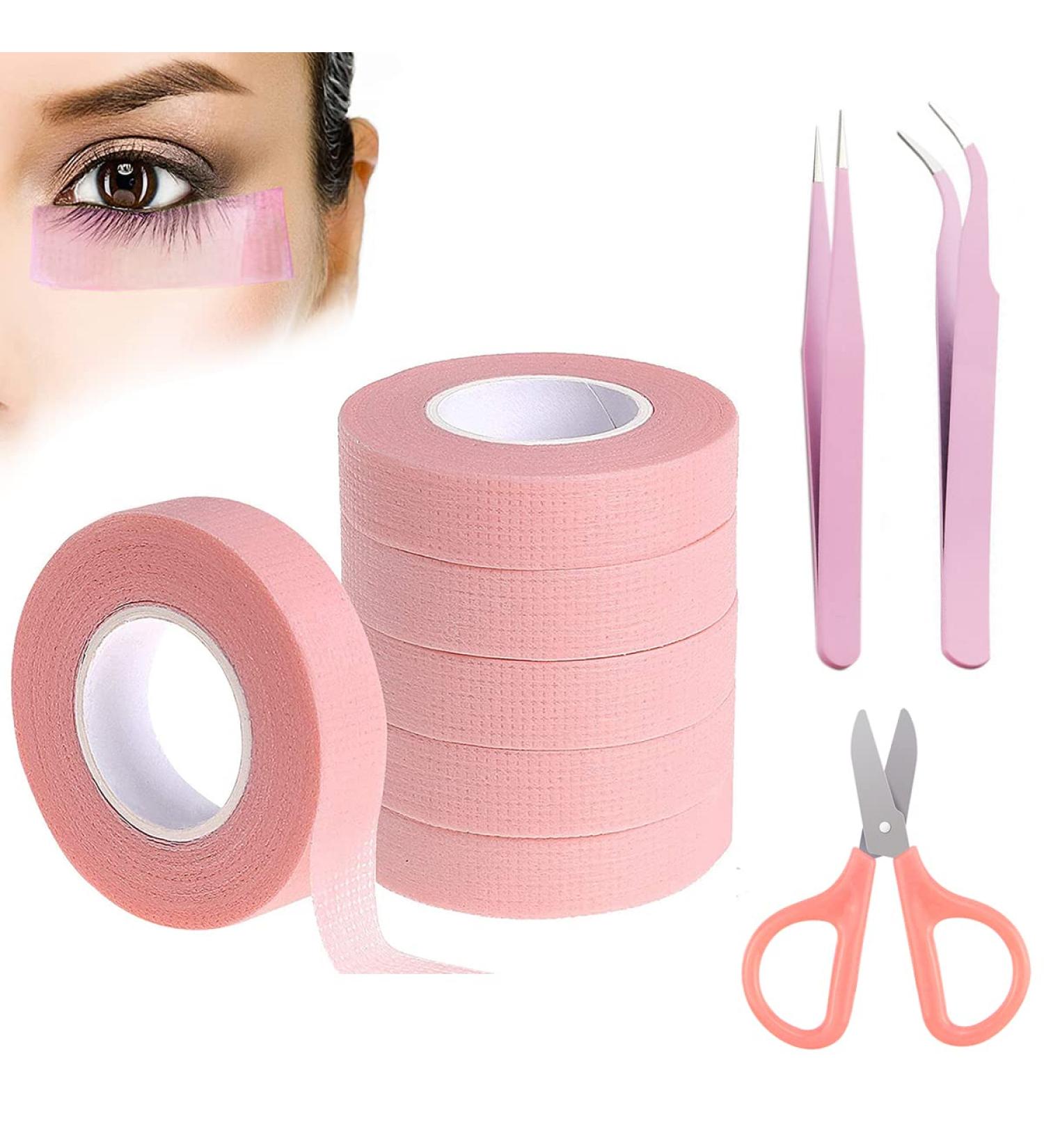 Pink Lash Tape Kit: 6 Rolls Breathable Micropore Fabric Adhesive Tape with Tweezers and Scissors - for Eyelash Extensions - Buy Online on GoSupps.com