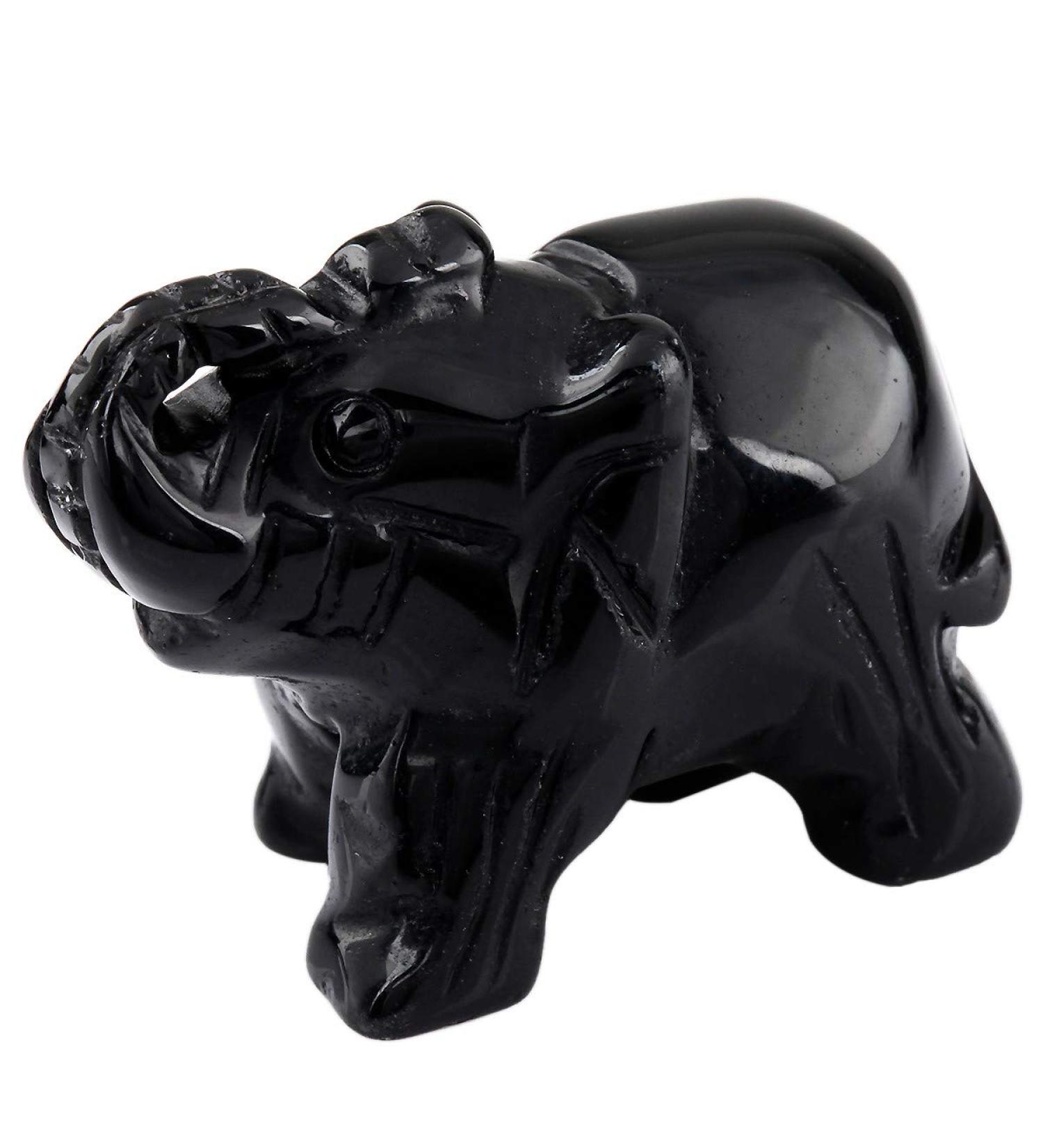 Nupuyai Black Obsidian Elephant Figure | Gemstone Crystal Lucky Charm | Healing Stone & Feng Shui Decoration - Buy Online on GoSupps.com