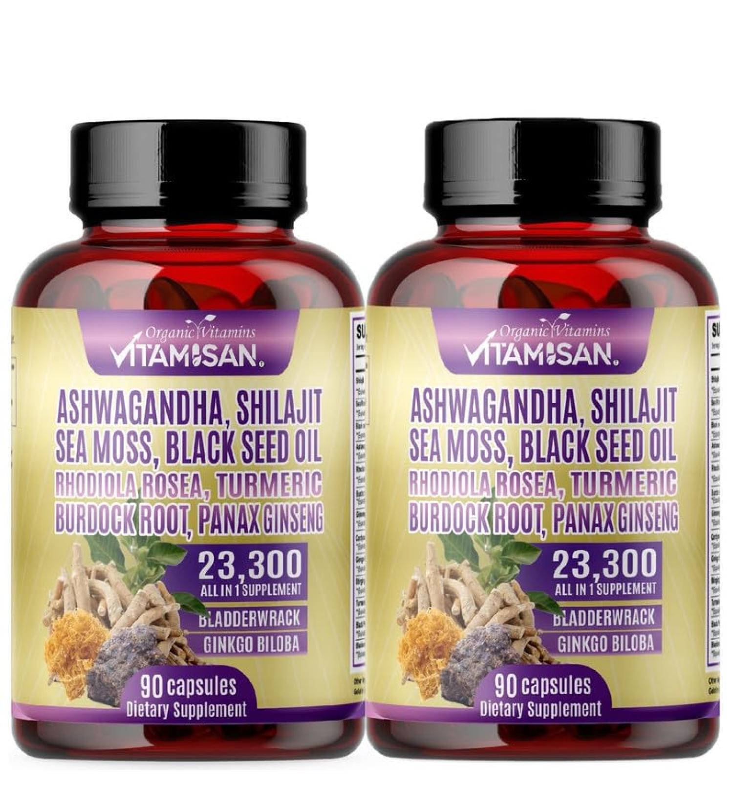 Shilajit Sea Moss Complex Herbal Dietary Supplement (2-Pack) 180 Capsules with Turmeric Ginseng & Black Seed Oil - Buy Online on GoSupps.com