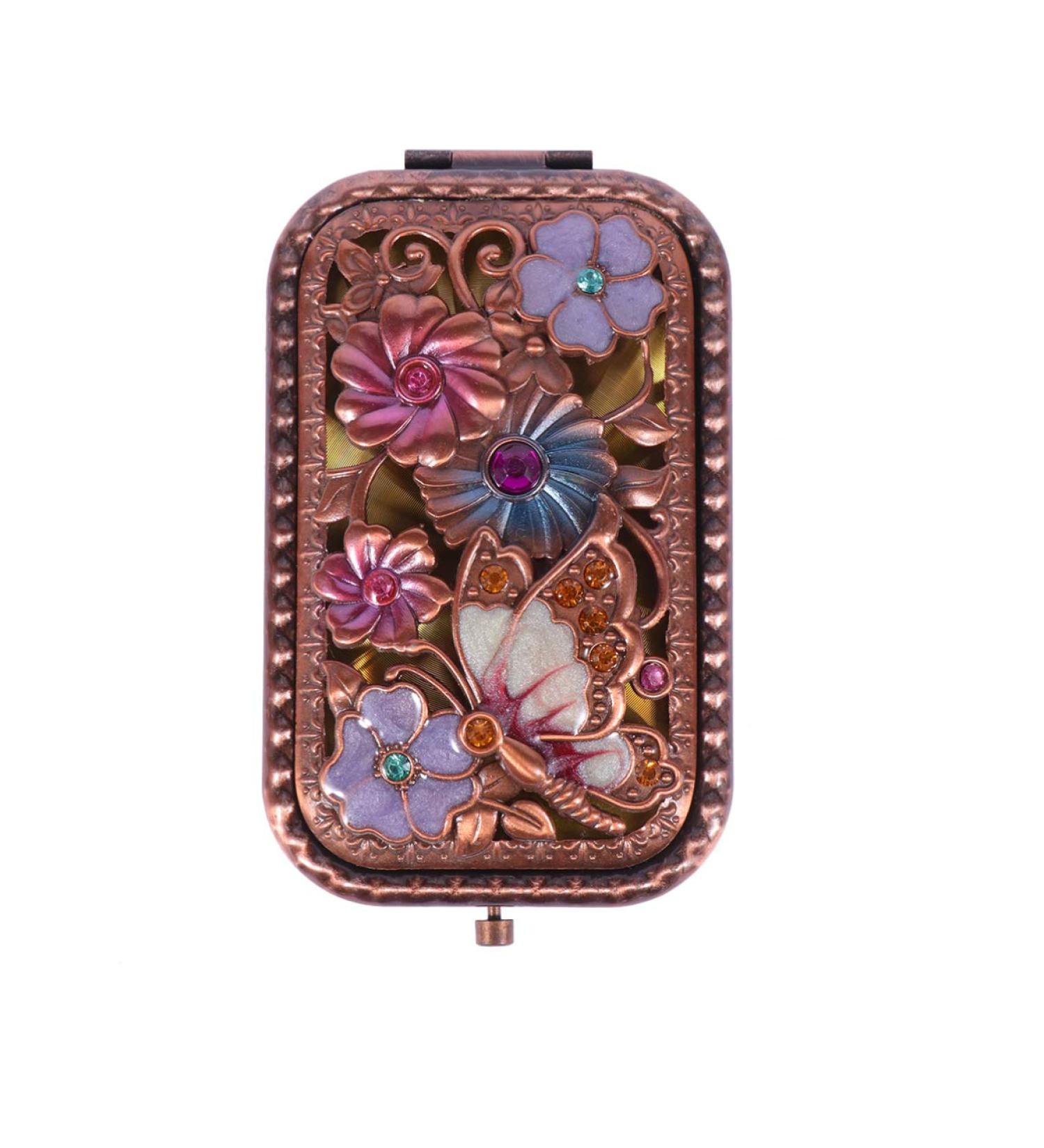 Vintage Pocket Mirror | Retro Butterfly Crystal Compact Makeup Mirror - Double-Sided & Portable for On-the-Go Beauty - Buy Online on GoSupps.com