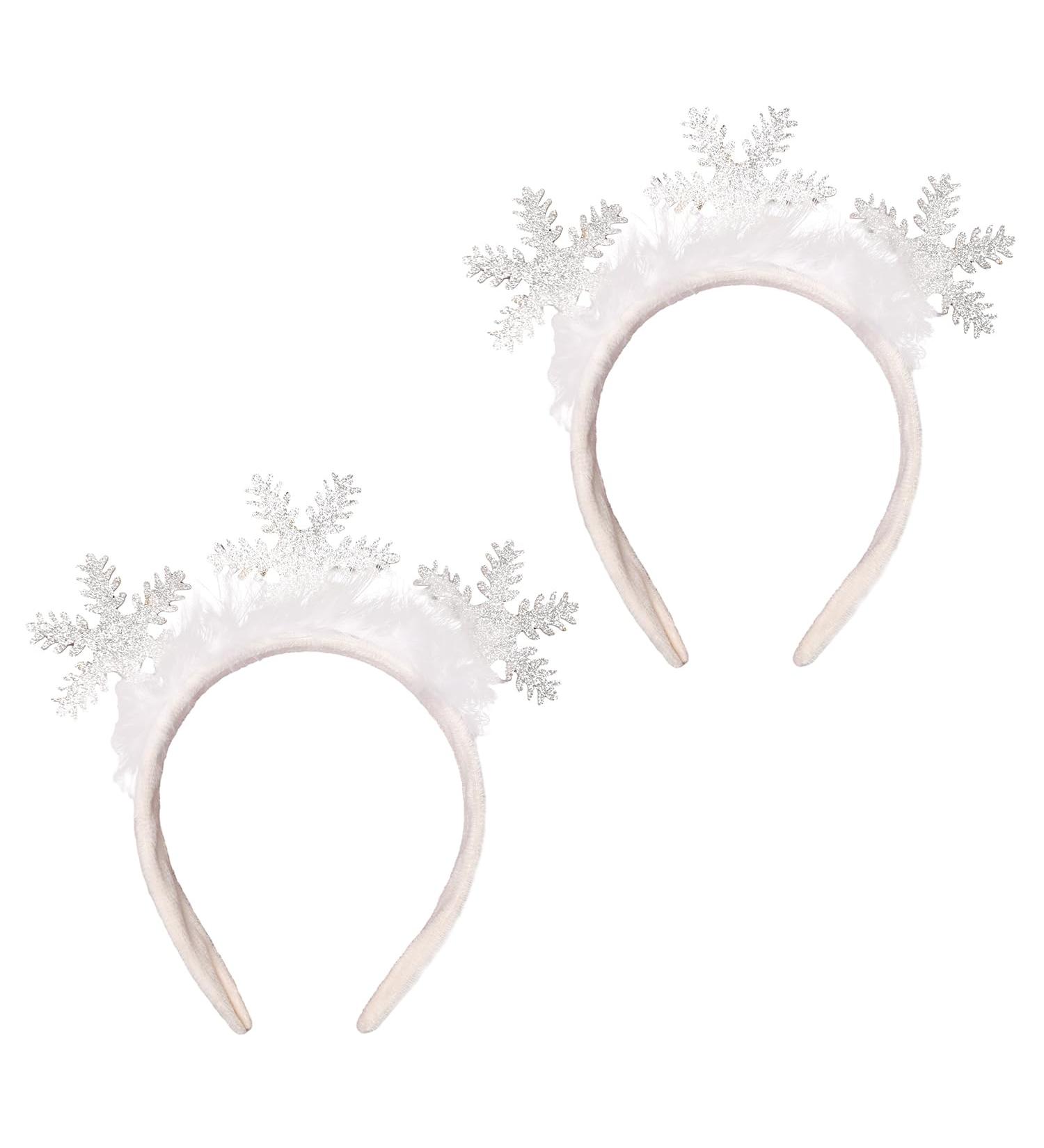 MEISH 2 Pieces Snowflake Headbands Christmas Party Headbands White Snowflake Hairbands with Feather for New Year Christmas Party Masquerade - Buy Online on GoSupps.com
