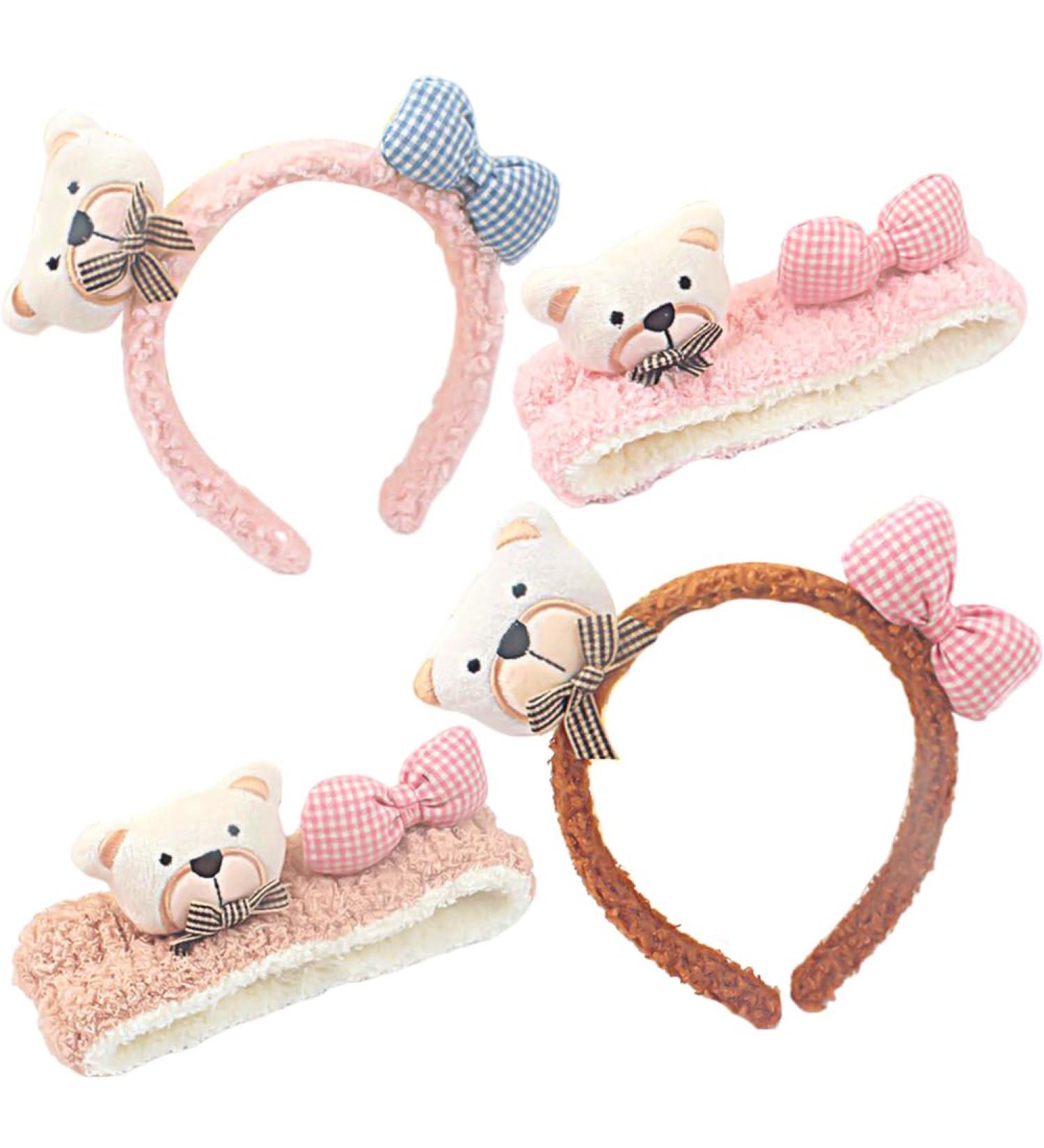 head bands for girls 4 Pieces cute bear headband Hair Accessories for Girls Bowknot girls Hairband plush bear headbands for Girls Daily Decoration and Party(pink and light brown) - Buy Online on GoSupps.com