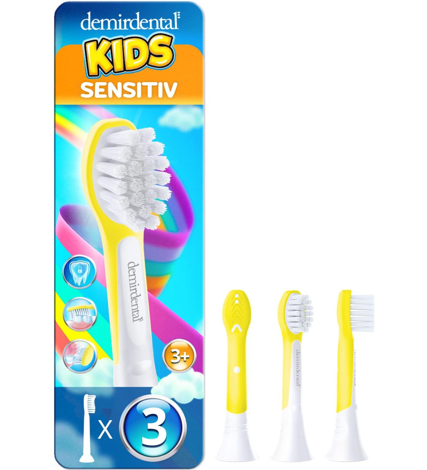 Pack of 3 Demirdental Replacement Brushes for Philips Sonicare Kids Sonic Toothbrushes - Suitable for Ages 3+ HX6033 HX6034 Mini Yellow - Buy Online on GoSupps.com