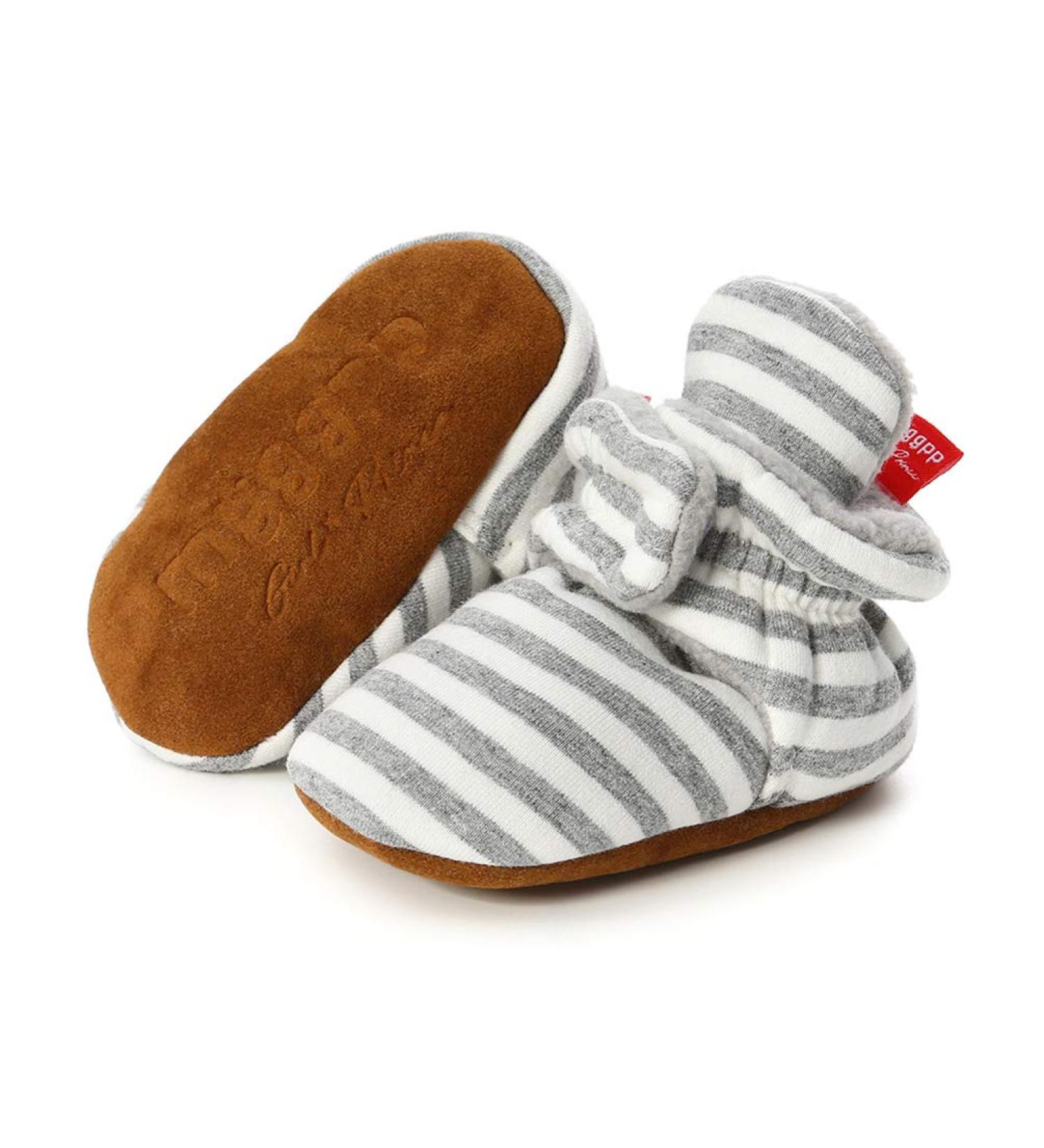 EDOTON Unisex Newborn Winter Boots - Non-Slip Sole Soft Bootie Sock 12-18 Months (Stripe Light Gray) - Buy Online on GoSupps.com