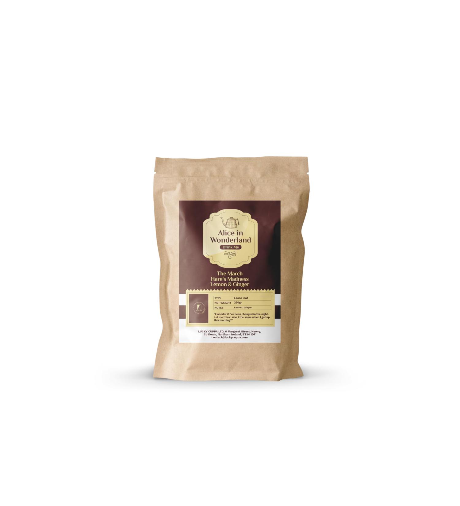 Lucky Cuppa's "Drink Me Potion" The March Hare's Madness Lemon & Ginger - Decaf Herbal Tea - Perfect Alice in Wonderlnad Gift for Tea Enthusiasts - 250g Bag - Buy Online on GoSupps.com