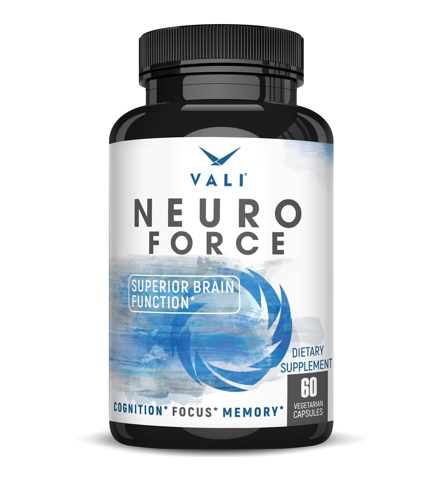VALI Neuro Force Brain Booster Supplement - Focus, Memory, Clarity & Energy | Nootropic Cognitive Function Support with Natural Caffeine | 60 Veggie Capsules - Buy Online on GoSupps.com