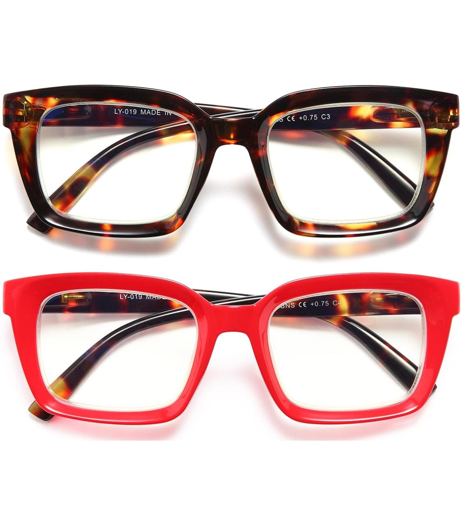 Buy 2 Pairs Oversized Retro Reading Glasses for Women | Blue Light Blocking Square Readers - Leopard & Red 2.25x - Buy Online on GoSupps.com