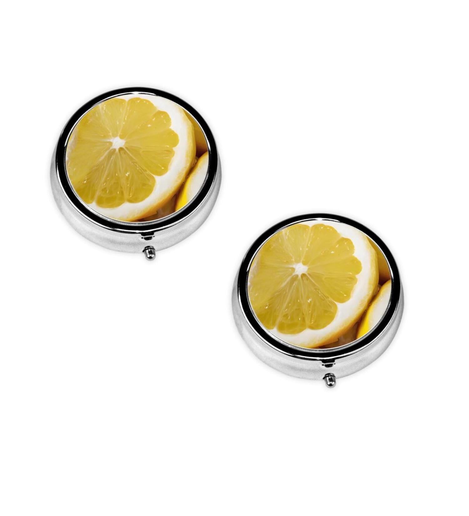 Lemon Printed Mini Round Pill Box | 3 Compartment Medicine Organizer | Travel & Pocket Pill Case for Home & Office - Buy Online on GoSupps.com