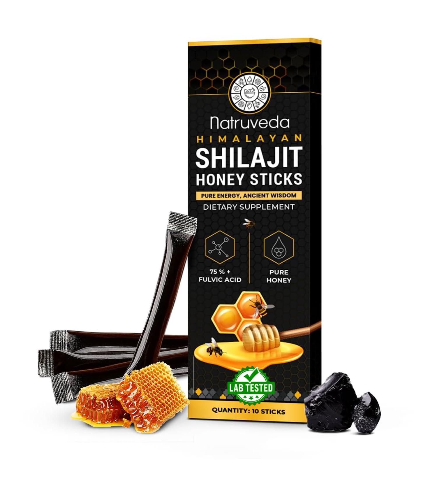 Natruveda Himalayan Shilajit Honey Sticks for Men & Women - 75%+ Fulvic Acid & Trace Minerals - Raw Honey Saffron & HimalayanShilajitResin - Stamina Performance & Energy Support Shilajit Honey Sticks - Natural 1 Count (P  - Buy Online on GoSupps.com