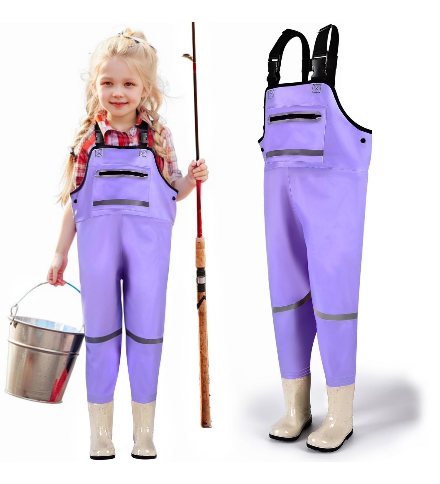 Jonrryin Children's Fishing Waders - Waterproof Adjustable Straps Slip-Proof Boots Sizes 32 Purple - Buy Online on GoSupps.com