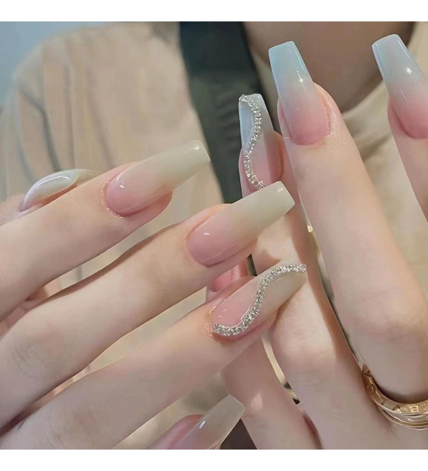 Nail Art Fake Nails Handmade Silver Love Artificial Square Head Nail Glue French Super Long Ballet Pseudo Nail Press On Nails Fashion Nails-Z444q