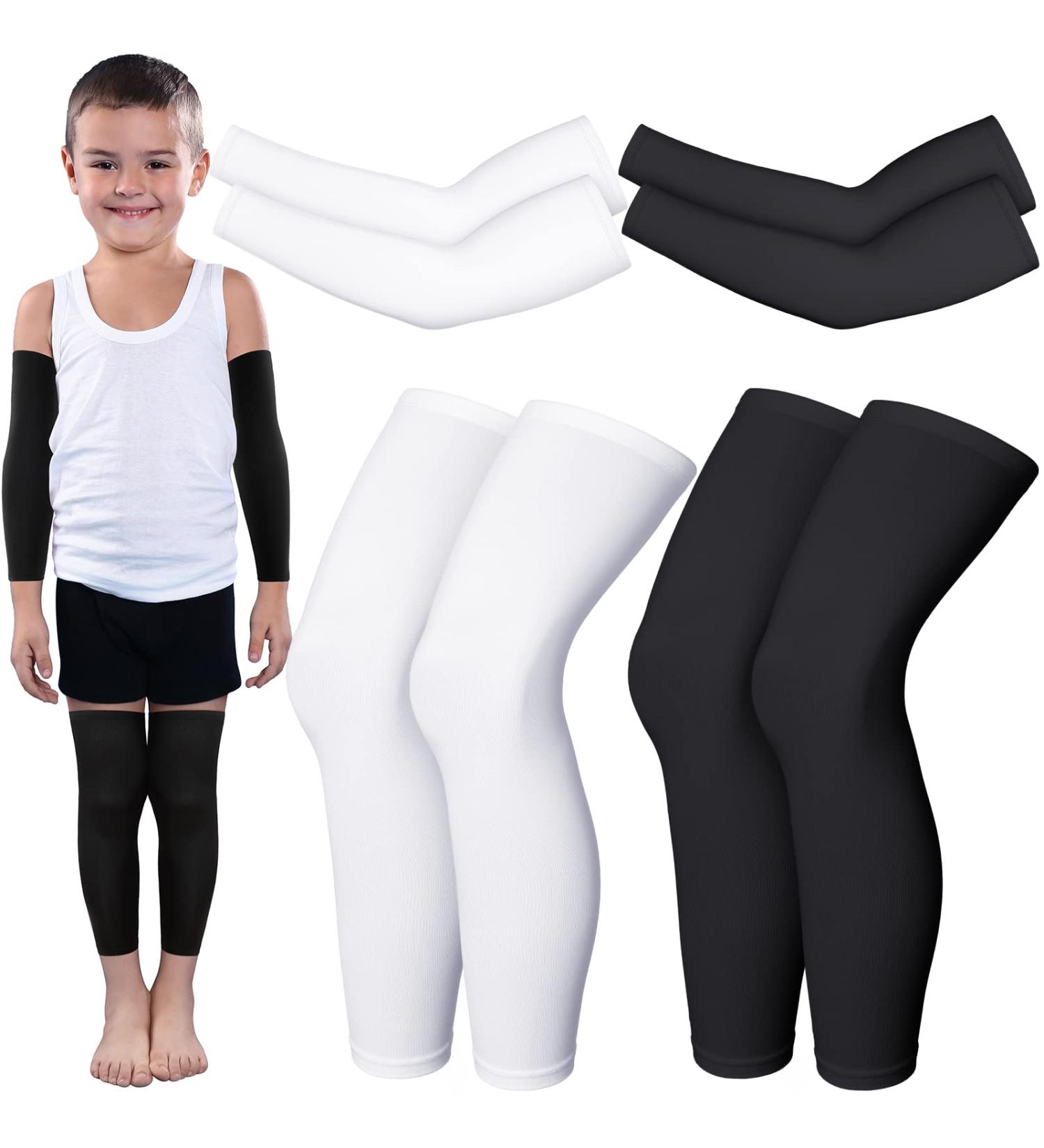 Kids Youth Basketball Compression Leg & Arm Sleeves - 4 Pairs Black/White (Small) - Buy Online on GoSupps.com