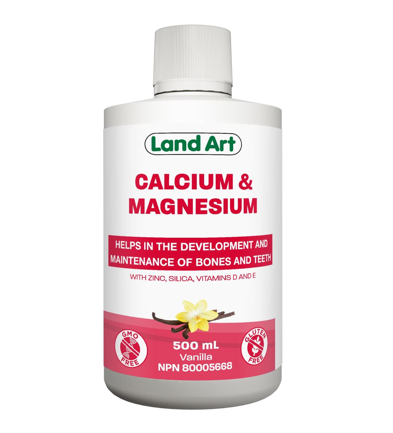 Liquid Calcium Magnesium Formula with Vitamin D Vitamin E and Zinc - Maintain Healthy and Stronger Bones - 500ml - Vanilla Spearmint Flavor - Non-GMO Gluten Free Sugar Free - Made in Canada - Buy Online on GoSupps.com