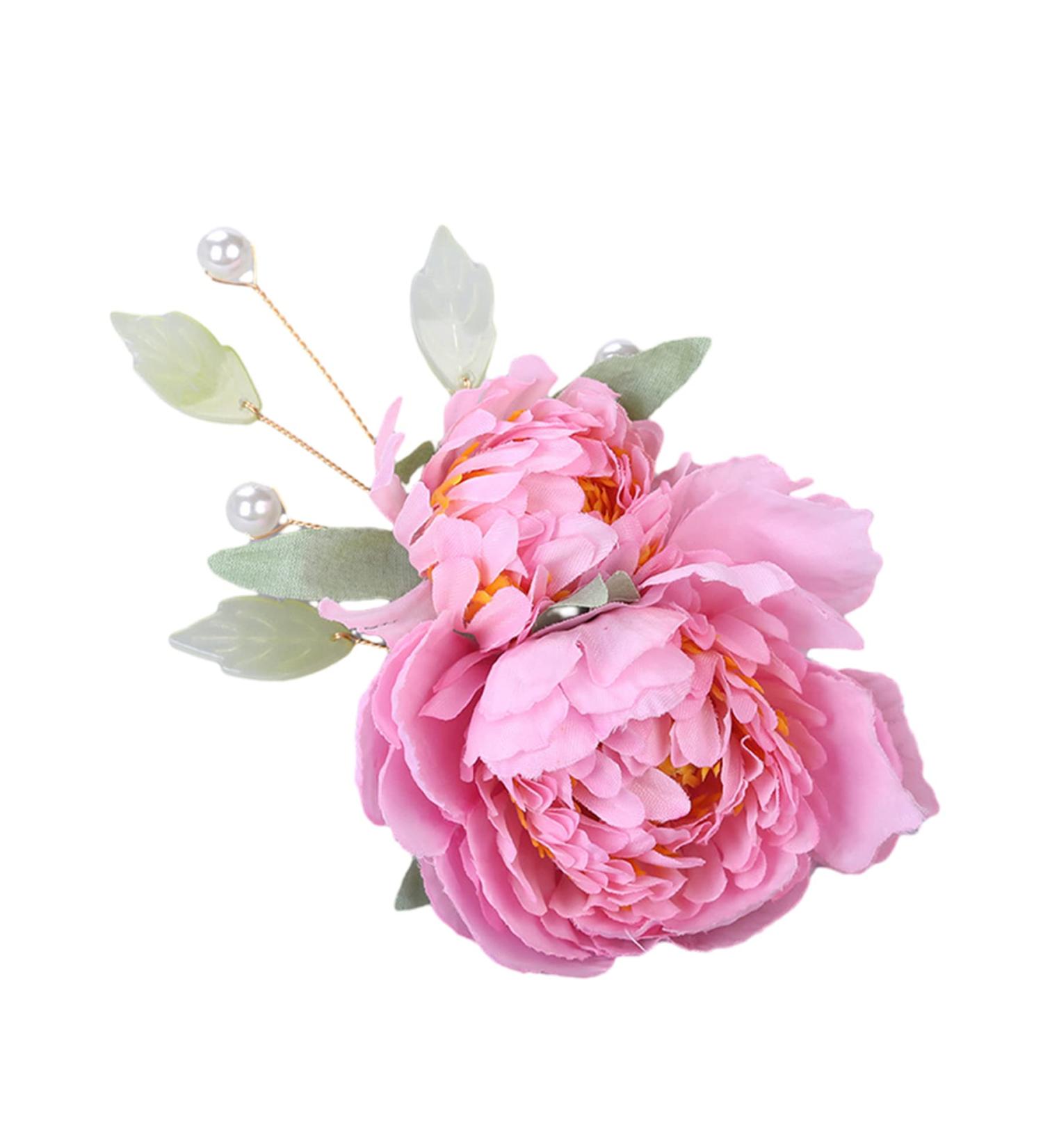2 Pcs Pink Flower Hair Clip Wedding Bridal Bridesmaid Hairpin - Hanfu Party Decor - Buy Online on GoSupps.com