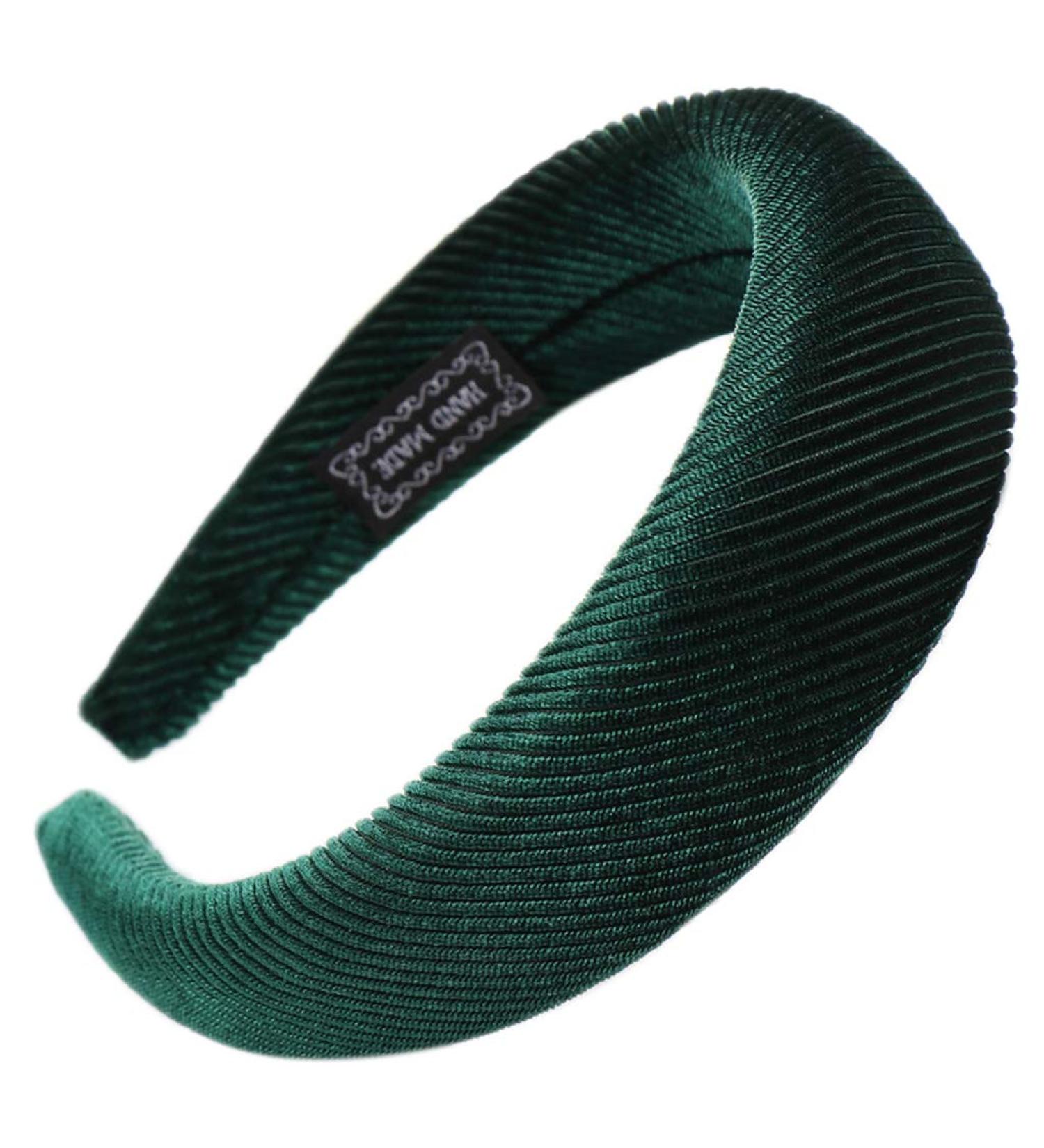 Lazder 8 Colors Korean Lady Padded Wide Sponge Headband Glitter Velvet Twill Striped Hair Hoop Retro Party Solid Color Thick Headpiece (Deep Green) - Buy Online on GoSupps.com
