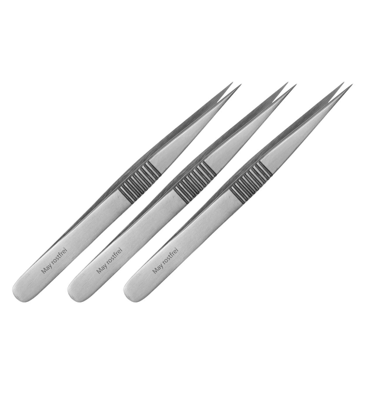 May 3x Splinter Tweezers - Stainless Steel First Aid Tweezers with Serrated Handle - Pointed Precision Tool for International Shipping - Buy Online on GoSupps.com