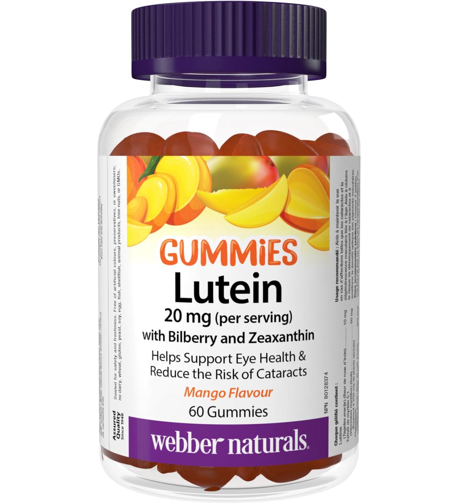 Webber Naturals Lutein 20 mg with Zeaxanthin Gummy 60 Mango Flavoured Gummies Supports Eye Health - Buy Online on GoSupps.com
