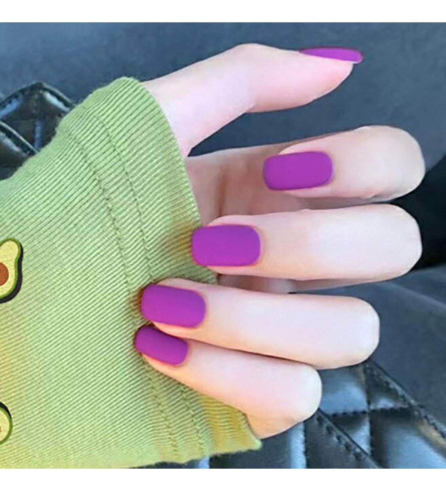 Sethexy Matte Purple False Nails - Short Full Cover Salon Art Design - 24pcs for Women & Girls - Buy Online on GoSupps.com