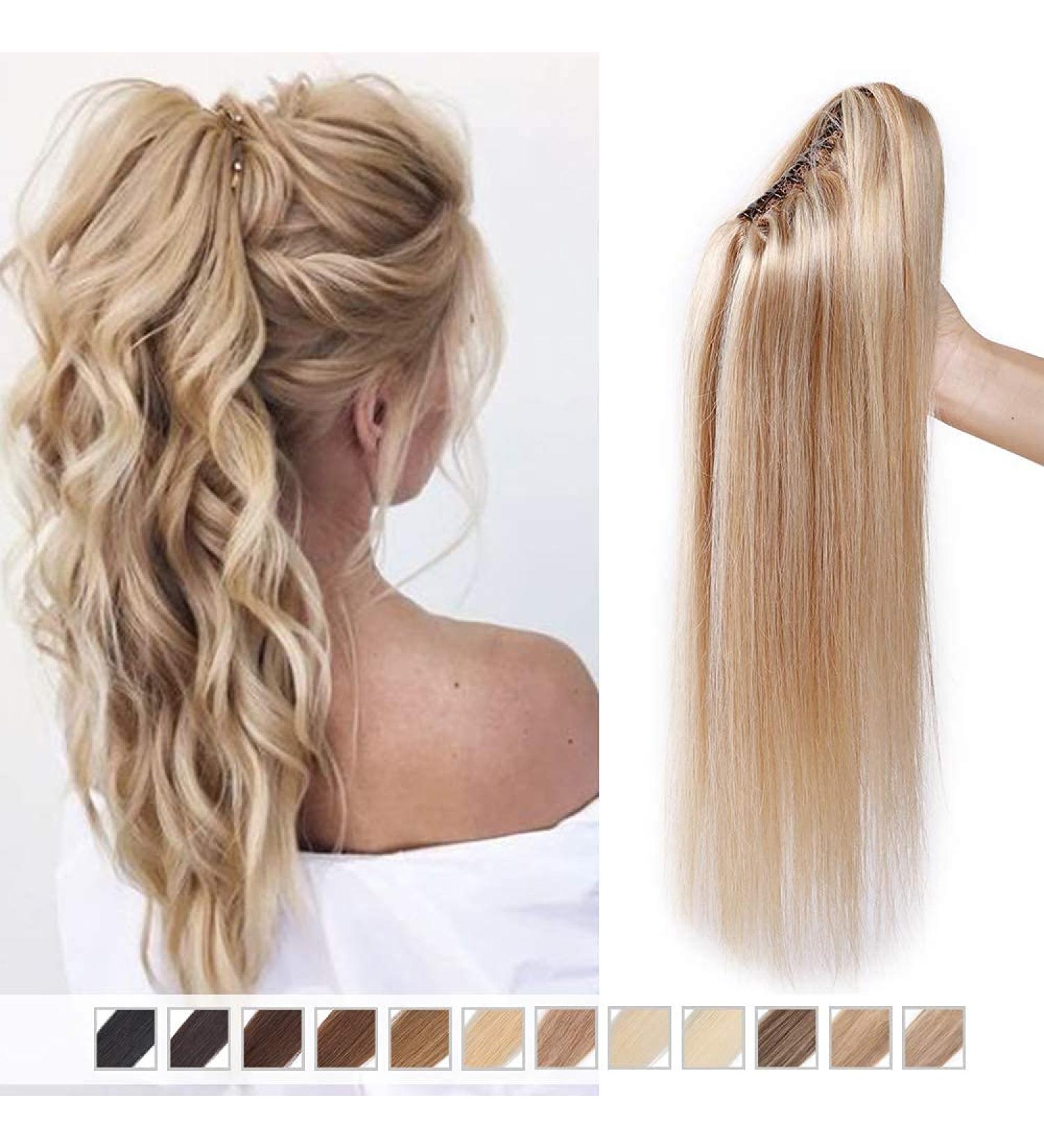 Elailite Real Hair Braid Extensions & Clip-in Ponytail | 22'' Remy Smooth Human Hair #18/613 Ashblond & Bleached Blonde - 120g - Buy Online on GoSupps.com