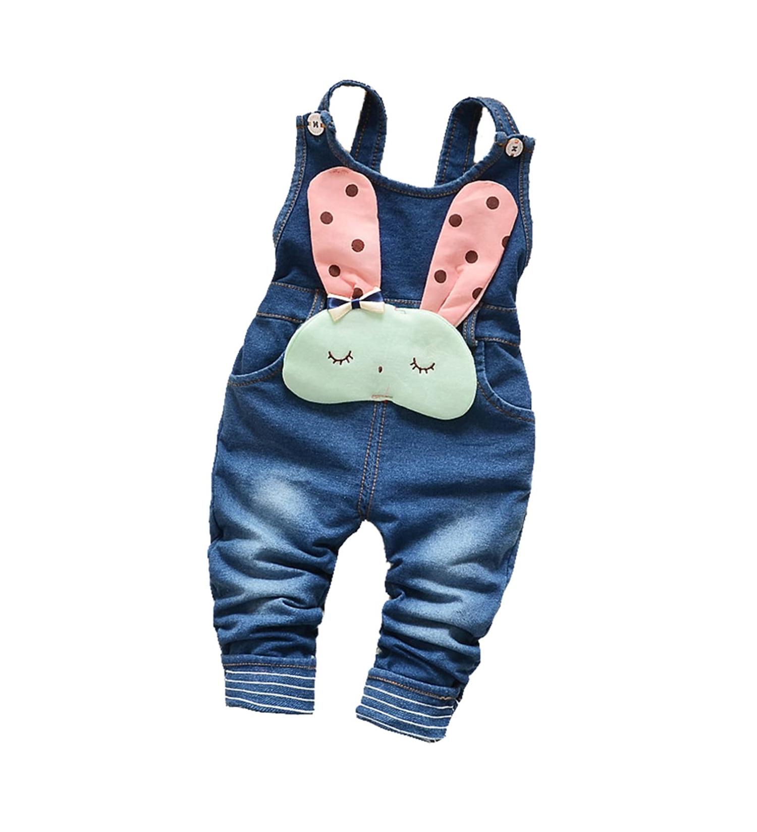KIDSCOOL SPACE Baby Denim Overalls | 3D Cartoon Knitted Jean Dungarees - Blue | 2-3 Years - Buy Online on GoSupps.com