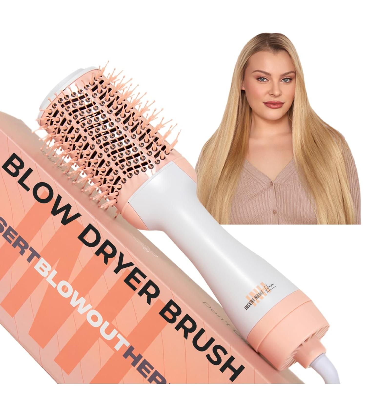 INH Blowout Brush Hair Dryer - 2 in 1 Ceramic Titanium Straightener & Curler | Heated Round Brush Styler & Volumizer | Fast Drying & Salon Results - Pink - Buy Online on GoSupps.com