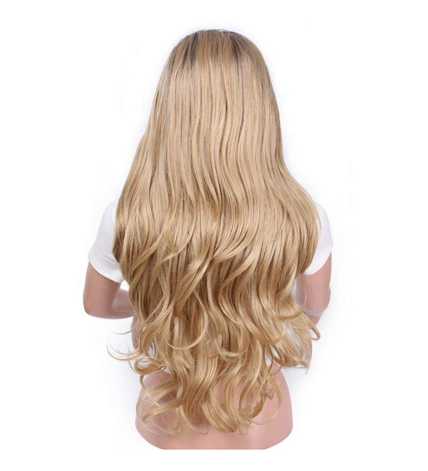 HBINGBING 13x4 Long Wavy Lace Front Wig Pink Synthetic Ombre Blonde Lace Wigs for Women Black Hair Heat Resistant Fiber J-Brown
